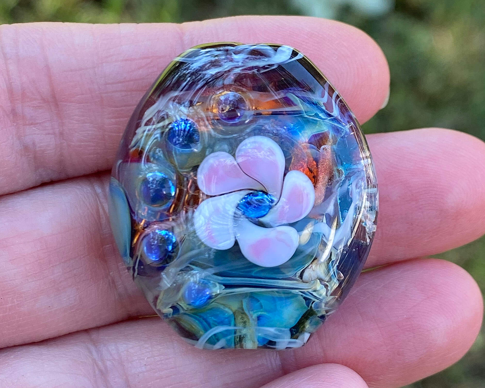 Handmade Floral Treasure Lampwork Glass Focal Bead SRA for Jewelry Making - Perfect for Necklaces, Bracelets, and DIY Craft Projects