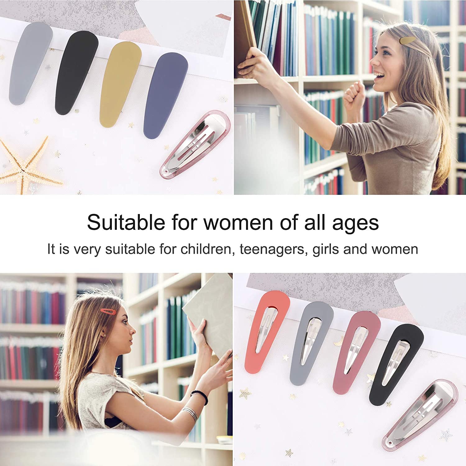 FAMEZA 10 Pack Matte Acrylic Metal Snap Hair Clips for Girls - Fashion Hair Barrettes & Hairpins Accessories - Perfect for School, Parties & Everyday Styling