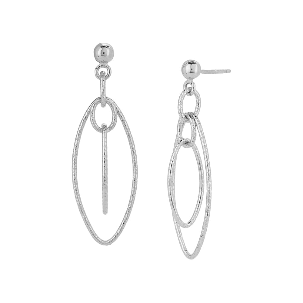 Vanbelle 925 Sterling Silver Rhodium Plated Diamond Cut Textured Interlinked Multi Oval Earrings for Women - Elegant Handcrafted Jewelry Gift for Birthday, Anniversary & Special Occasions