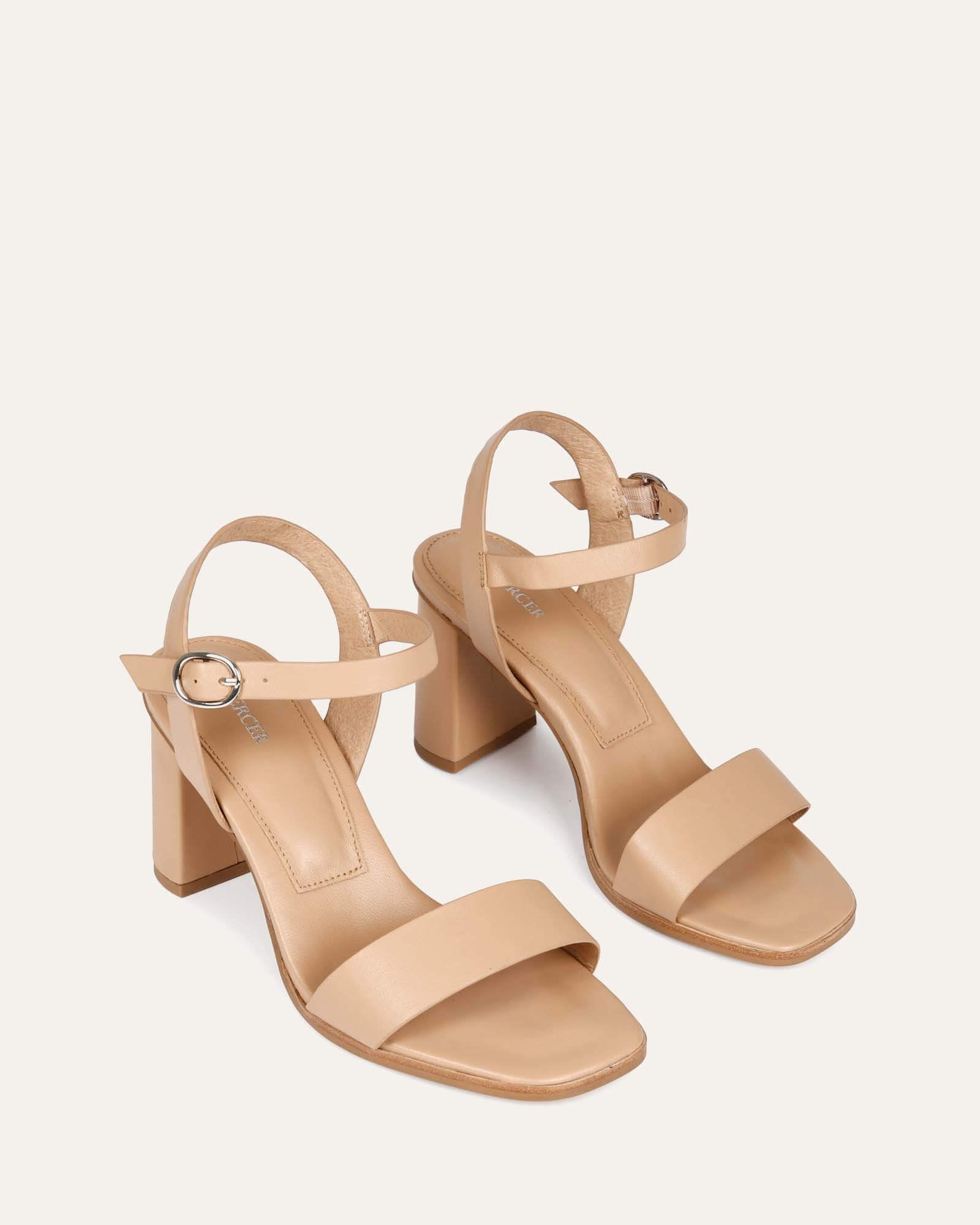 CALAIS Women's High Heel Sandals - Beige Leather Strappy Summer Dress Shoes for Weddings, Parties & Evening Events