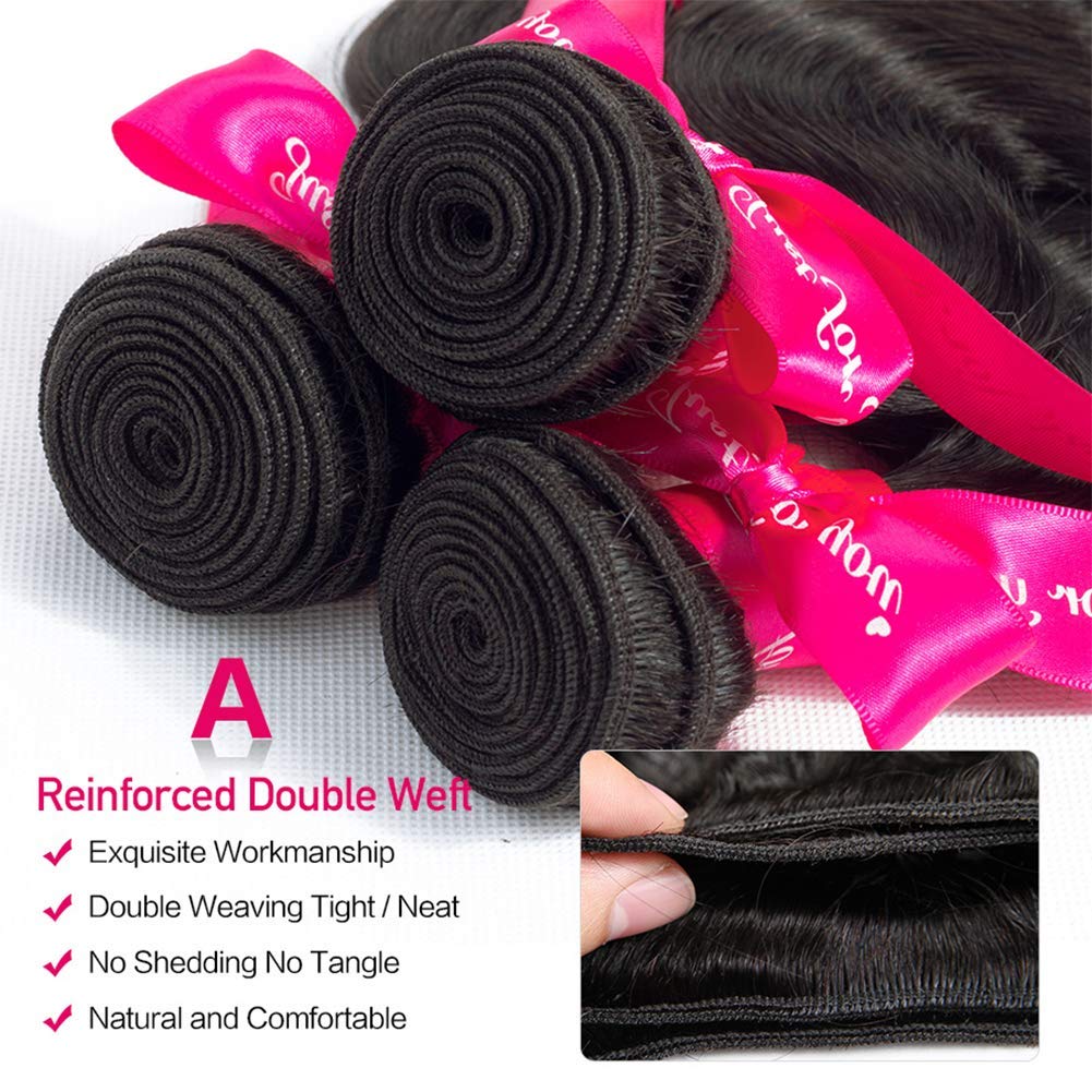 100% Unprocessed Brazilian Virgin Human Hair Bundles - 20 22 24 Inch Body Wave Weave - 12A Grade Natural Black Hair Extensions for Styling, Braiding & Everyday Wear