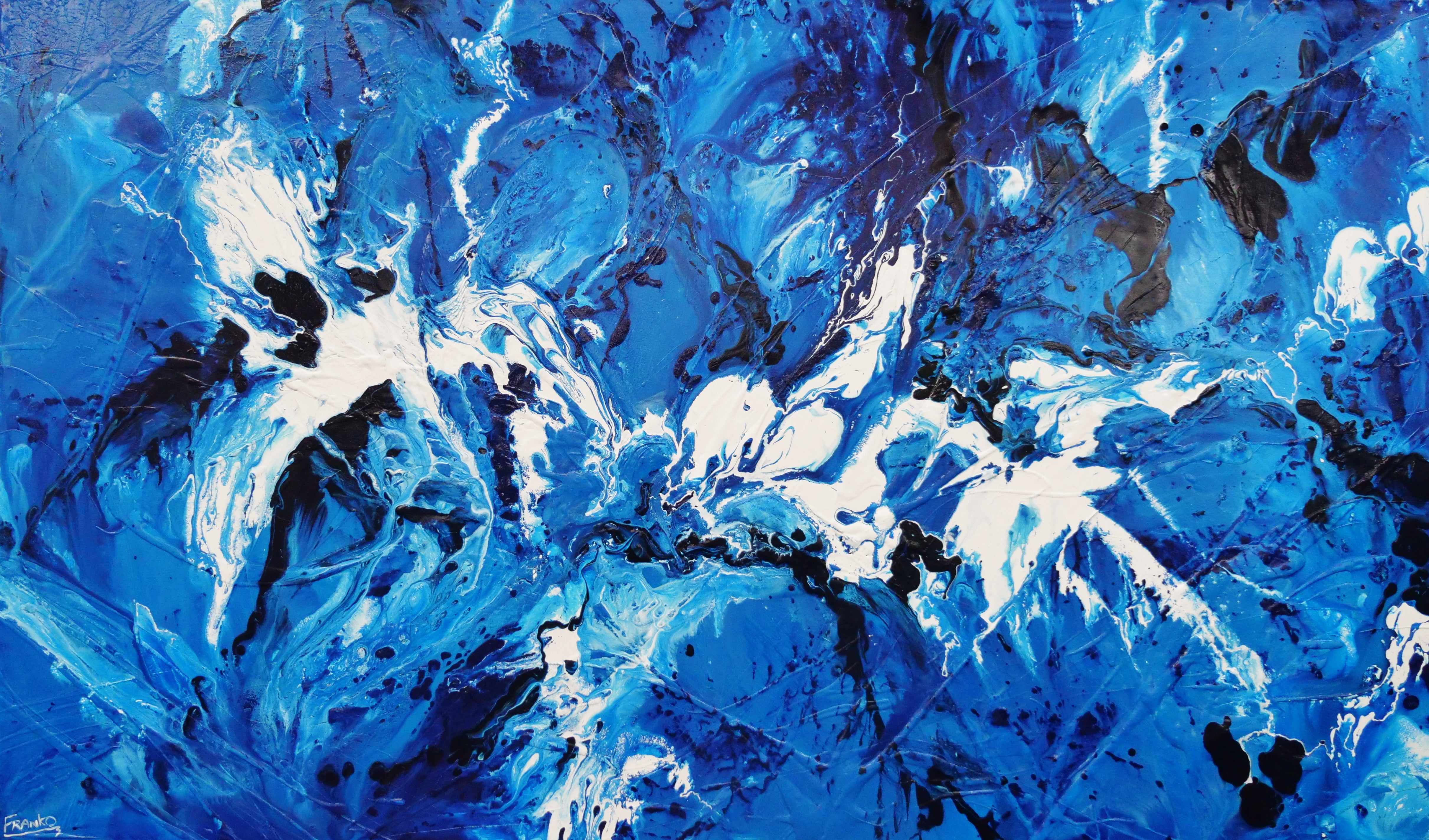 Indigo Waters 200cm x 120cm Blue White Textured Abstract Canvas Art - Modern Wall Decor for Living Room, Bedroom & Office