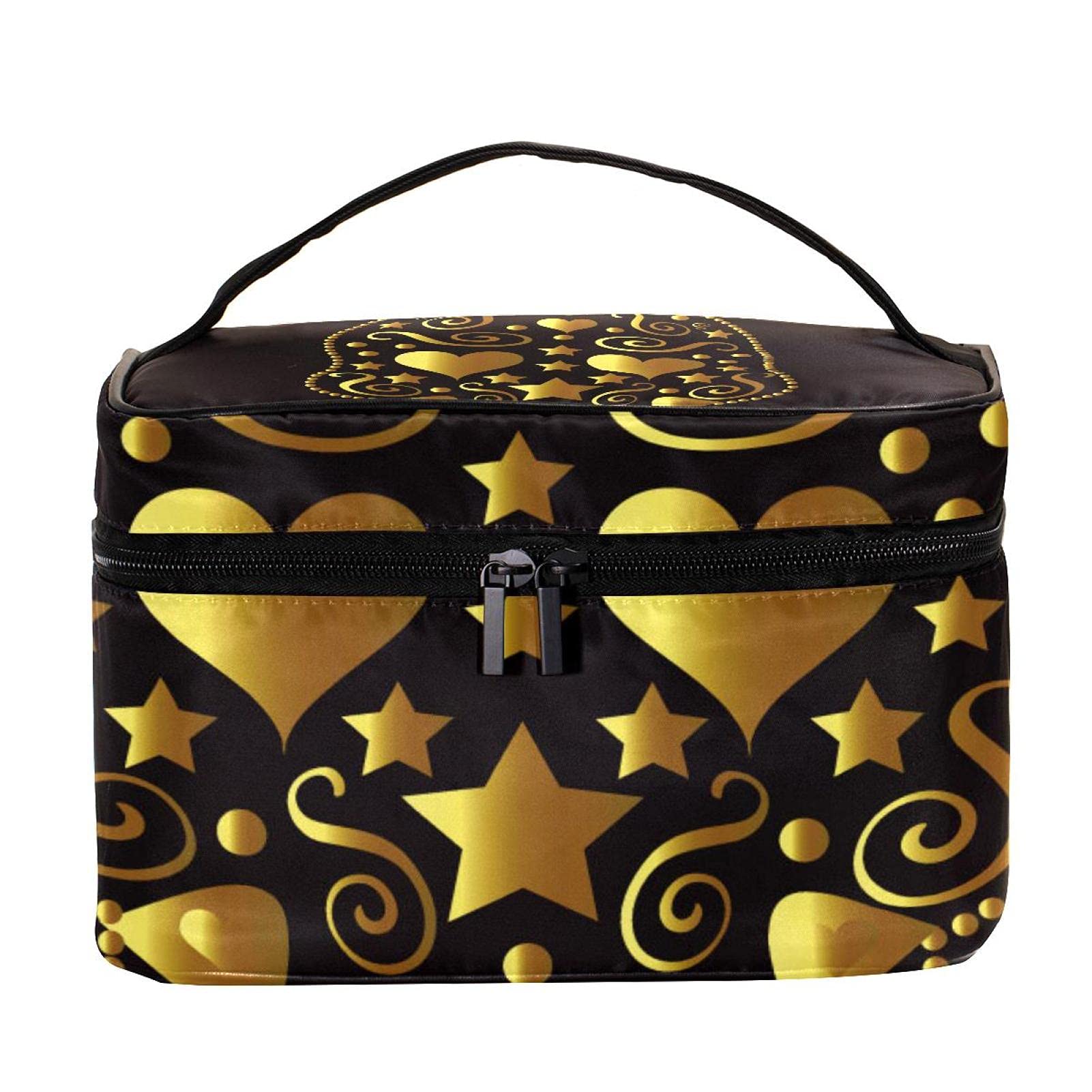 Gold Sugar Skull Makeup Bag for Women - Large Cosmetic Travel Case for Toiletries & Beauty Essentials