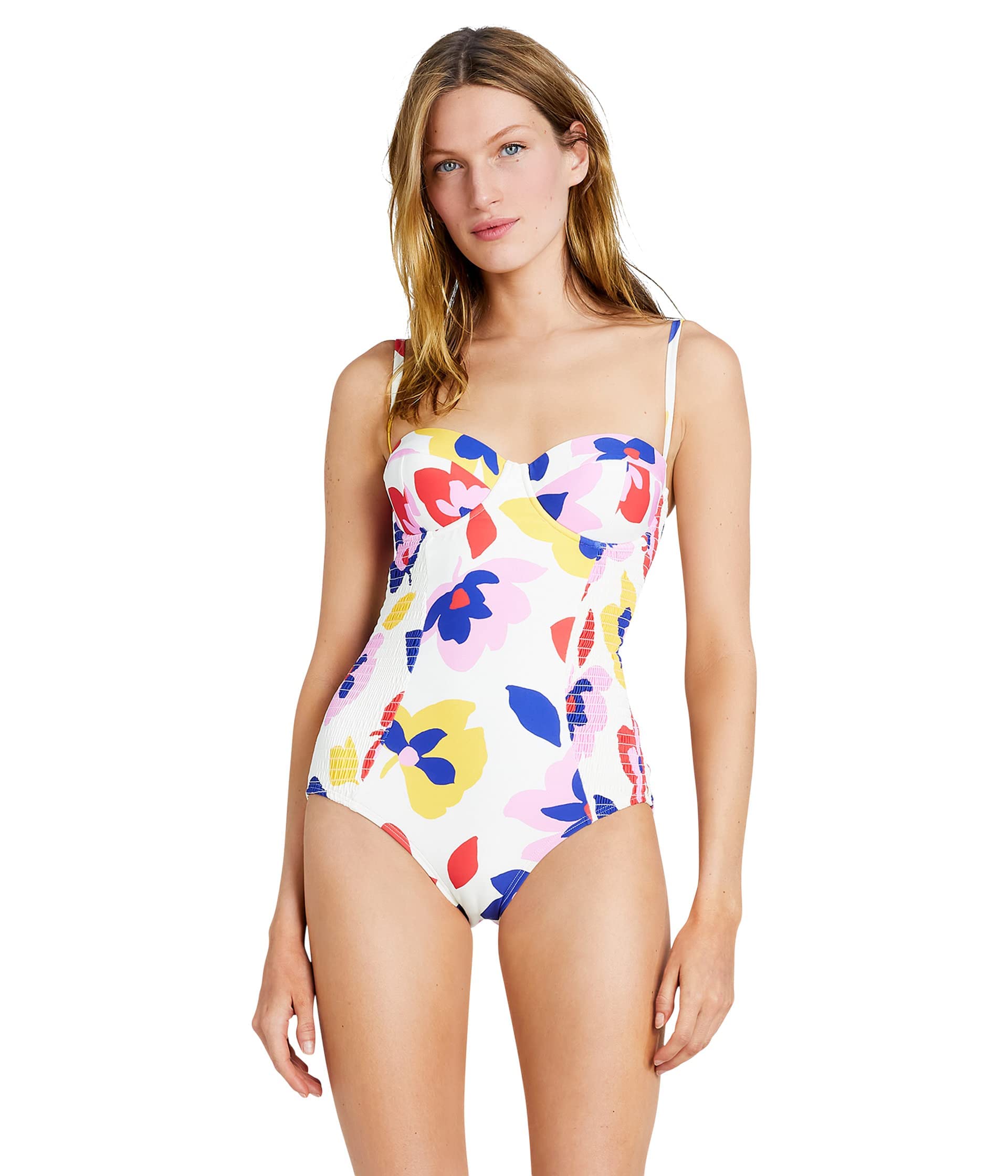 Kate Spade New York Summer Floral Smocked Underwire One-Piece Swimsuit - Floral Print Bathing Suit for Women, Perfect for Beach Vacations & Pool Parties