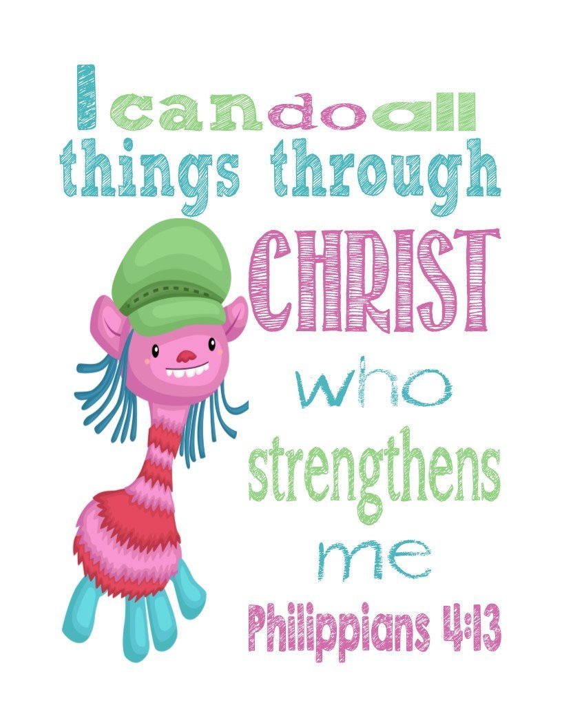 Trolls Christian Nursery Decor - 4 Bible Verse Prints for Kids' Room