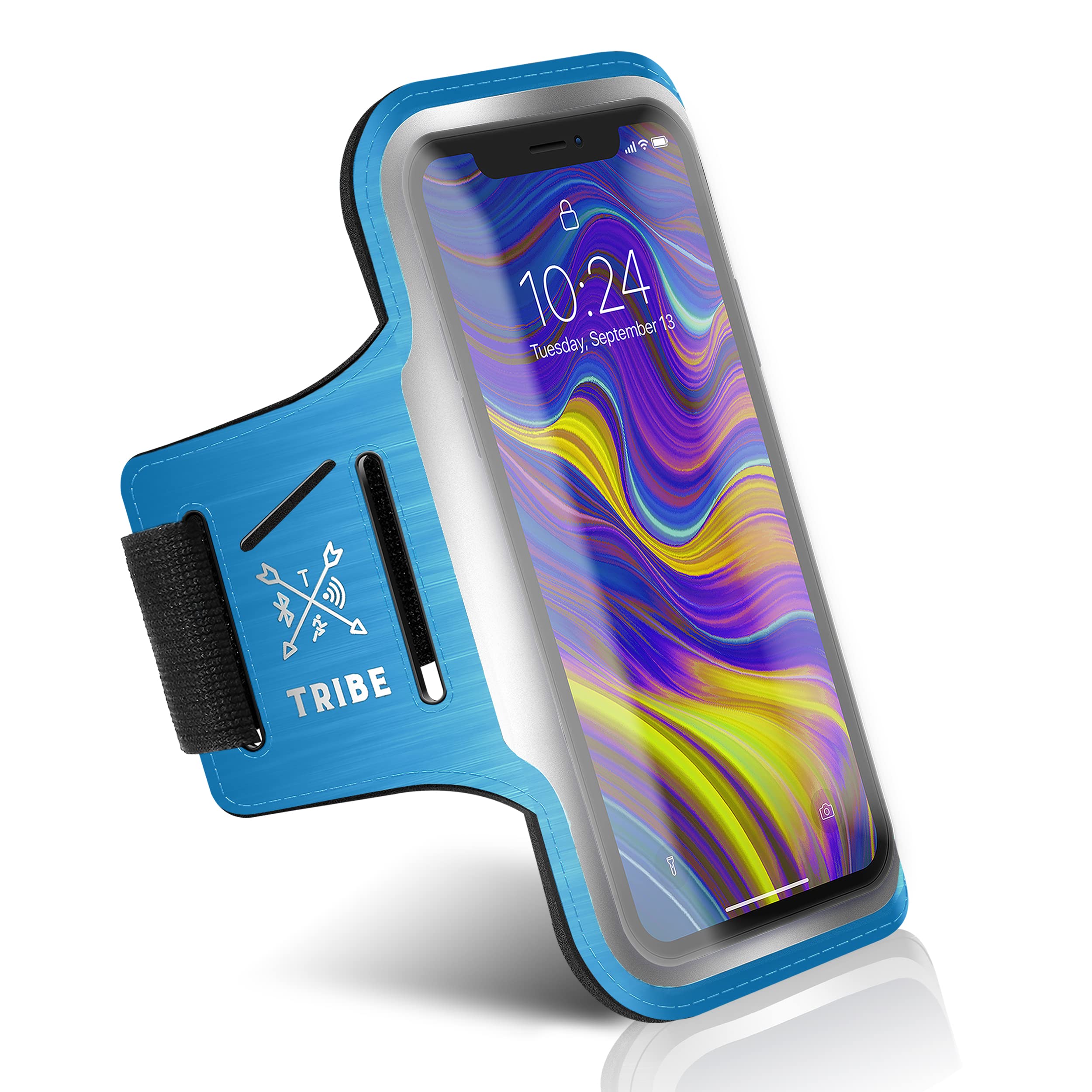 TRIBE Running Phone Holder Armband for iPhone & Galaxy - Adjustable Sports Armband for Men & Women - Perfect for Running, Jogging, Walking, Gym Workout - Fits All Smartphones with CC/Key Pocket - Ideal for Outdoor Activities, Fitness Training & Daily Exercise