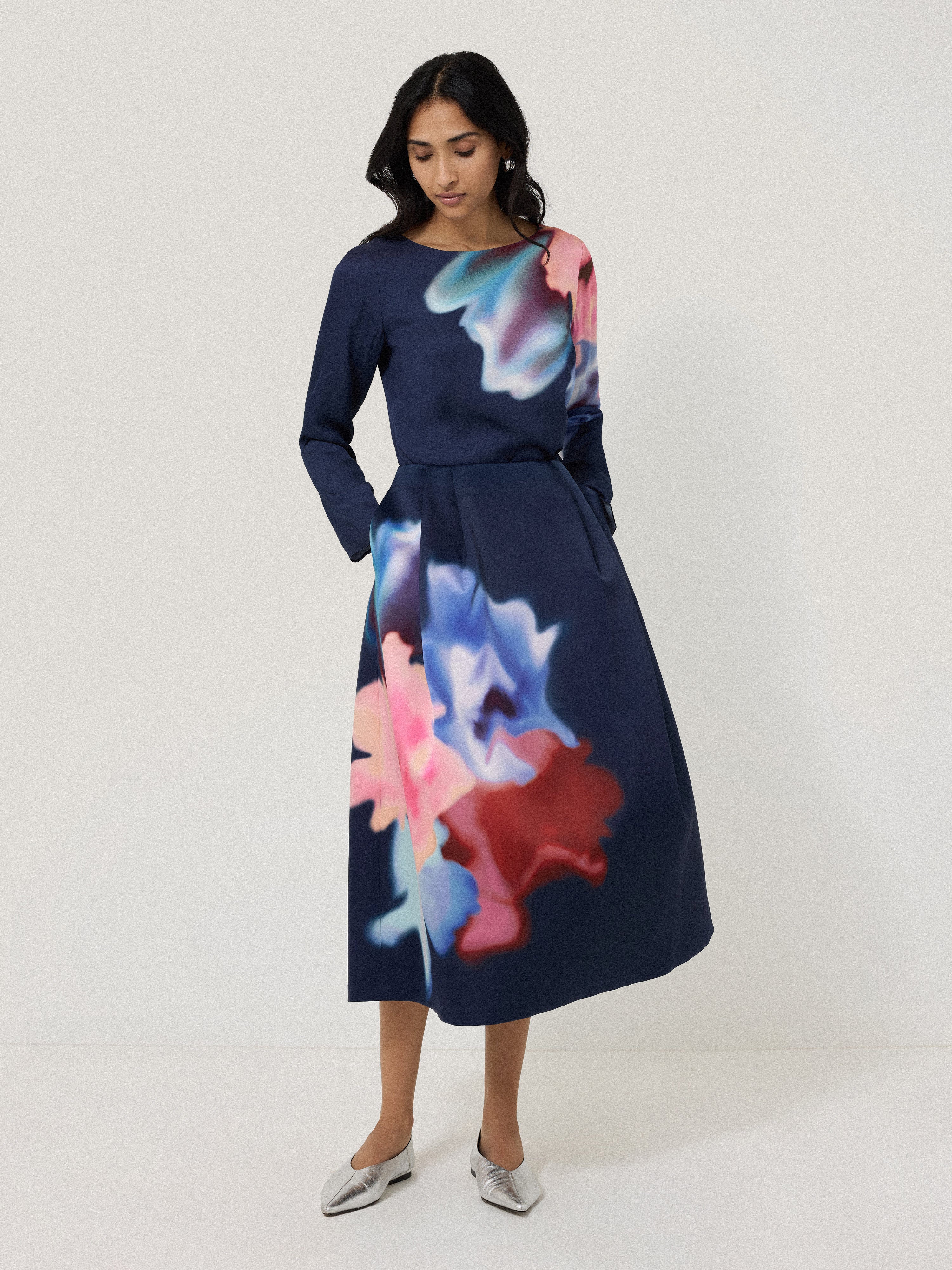 Dreamy Floral Boat Neck Top for Women - Navy Blue Flowy Blouse | Perfect for Casual Outings, Date Nights & Summer Vacations