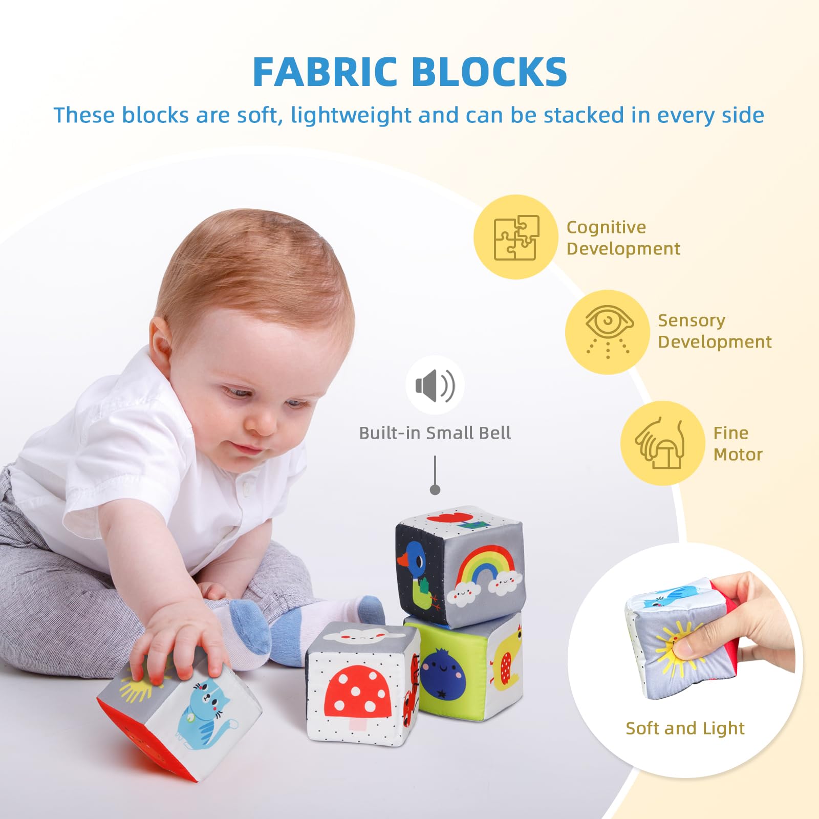 Montessori Toys for Babies 0-6 Months - 7 in 1 Educational Learning Set with Tummy Time Toys, Beaded Raindrops, Fabric Blocks & More | Perfect for Newborn Sensory Development, Early Learning & Playtime Activities