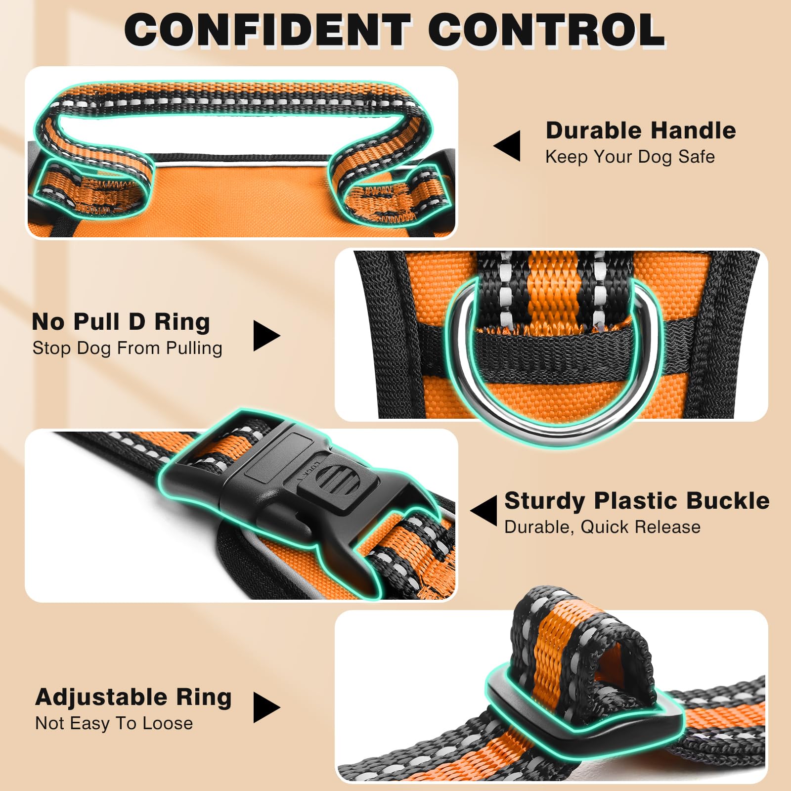 WINSEE No Pull Dog Harness with Collar - Adjustable Reflective Oxford Vest for Small Medium Large XL Dogs - Front & Back Leash Clips & Control Handle - Perfect for Walking, Hiking & Outdoor Adventures