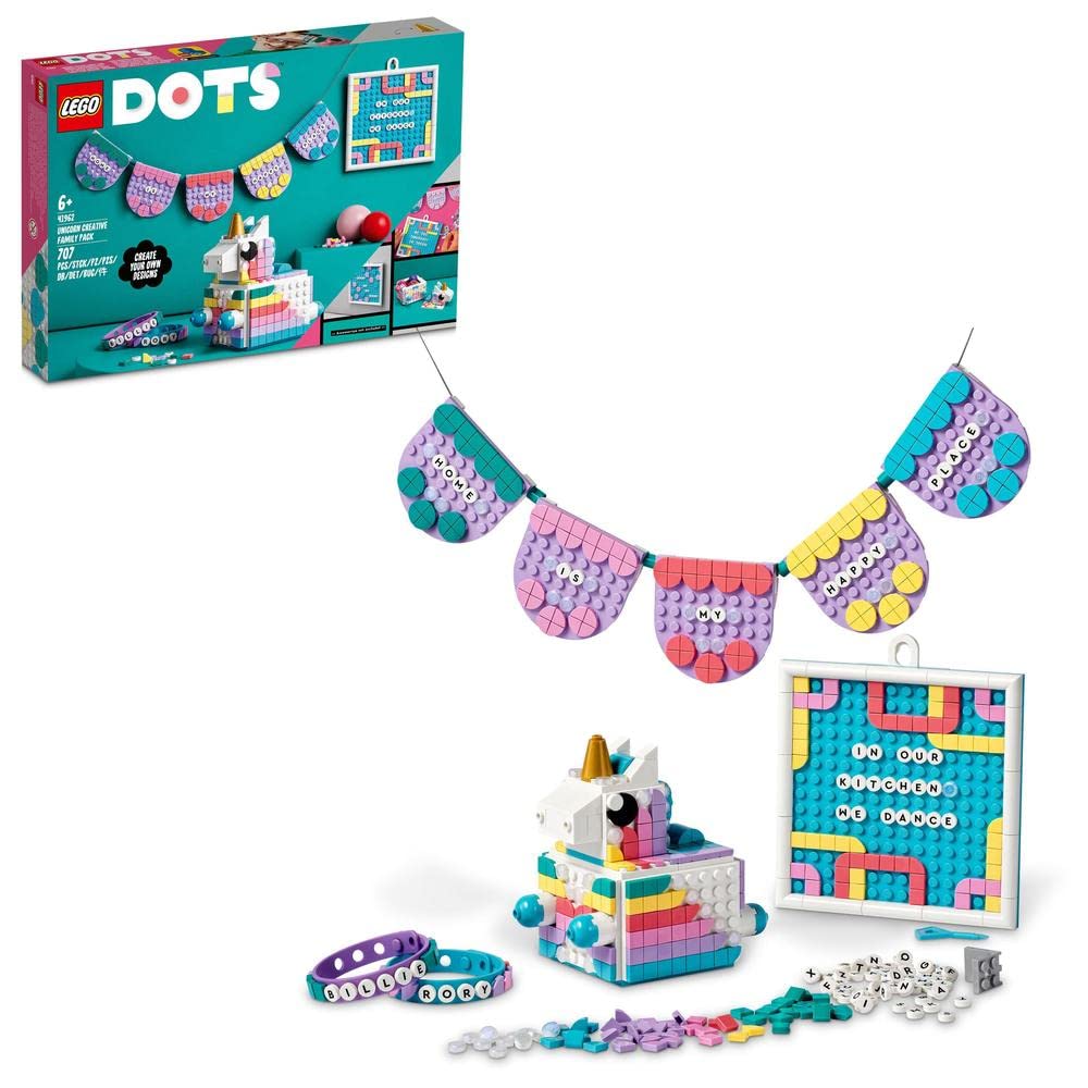 LEGO 41962 DOTS Creative Family Unicorn Kit, 5-in-1 DIY Craft Set with Letter Board & Catchall Tray, Customizable Gift for Girls & Boys - Perfect for Home Decor, Kids' Room & Creative Playtime