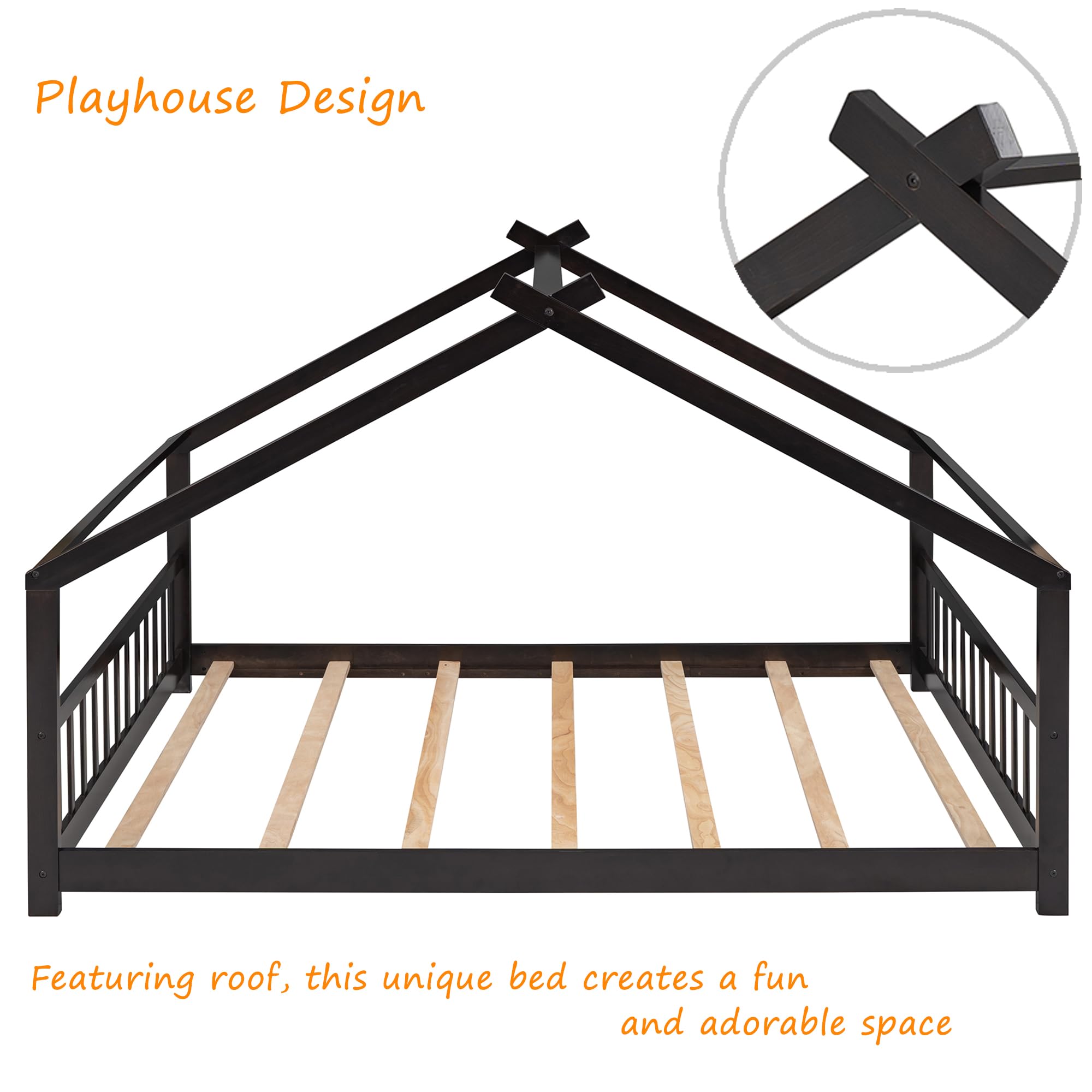 Montessori Floor Bed Frame for Kids - Full Size Wood Platform Bed with Headboard & Footboard, No Box Spring Needed (Espresso) - Perfect for Toddler Rooms, Daycare Centers & Montessori Classrooms
