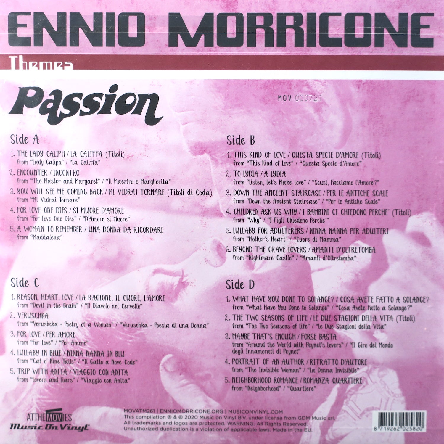 ENNIO MORRICONE 'Passion' 180g Red & White Colored Vinyl 2LP Limited Edition - Perfect for Movie Soundtrack Collectors & Vinyl Enthusiasts