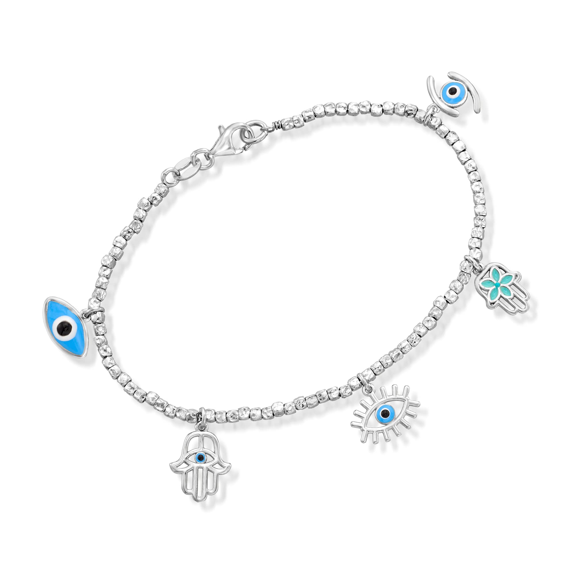 Ross-Simons Italian Multicolored Enamel Good Luck Charm Bead Bracelet in Sterling Silver - 7 Inch Adjustable for Women, Gift for Birthday, Anniversary & Special Occasions