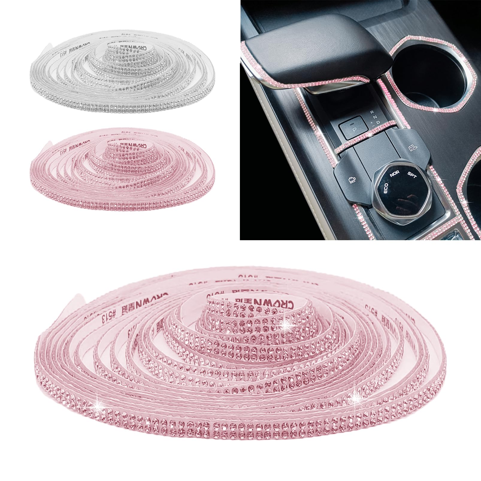 32.8Ft Self-Adhesive Rhinestone Car Trim Strip - Pink Bling Interior/Exterior Decoration for Dashboard & Doors | Women's Car Accessories | Perfect for Customizing Sedans, SUVs & Party Vehicles