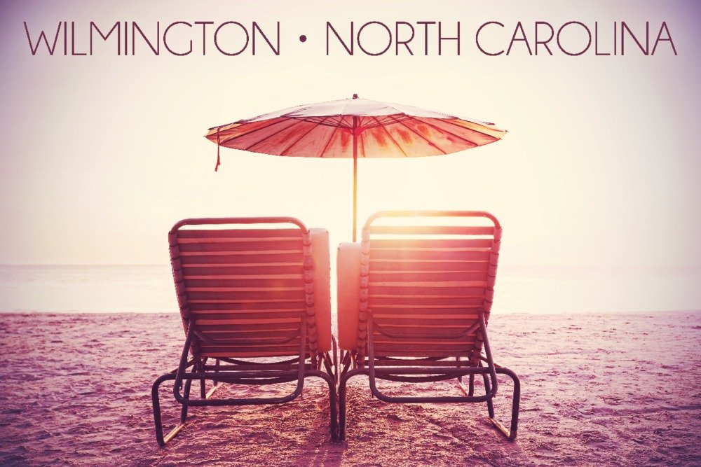 Wilmington NC Beach Chairs Wall Art - 24x36 Giclee Gallery Print with Vivid Textured Decor for Coastal Living Room & Beach House Style