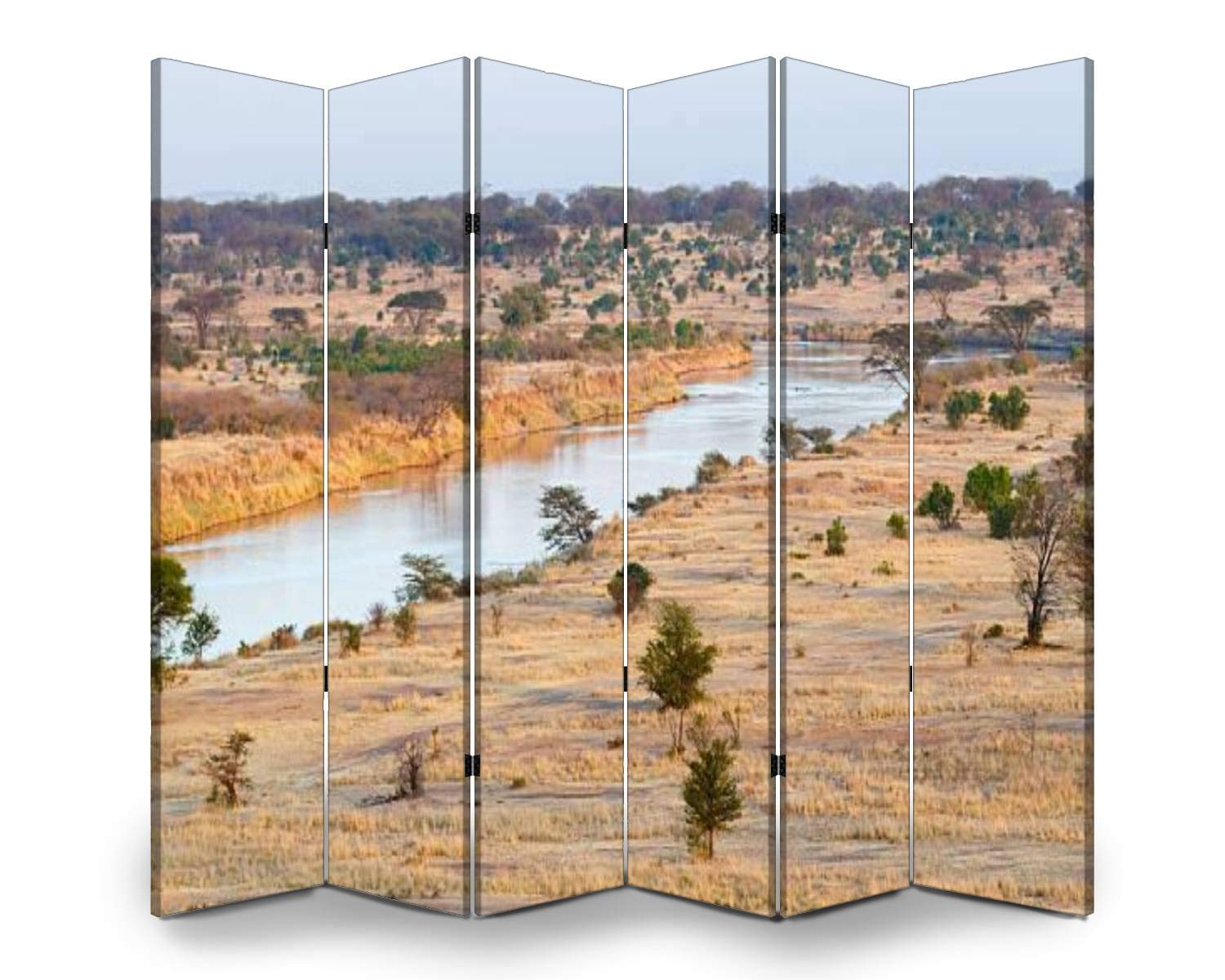 6-Panel Folding Room Divider Screen - African Savanna Landscape with Mara River in Tanzania - Freestanding Privacy Partition for Indoor/Outdoor Use - Perfect for Home Offices, Studios, and Event Spaces