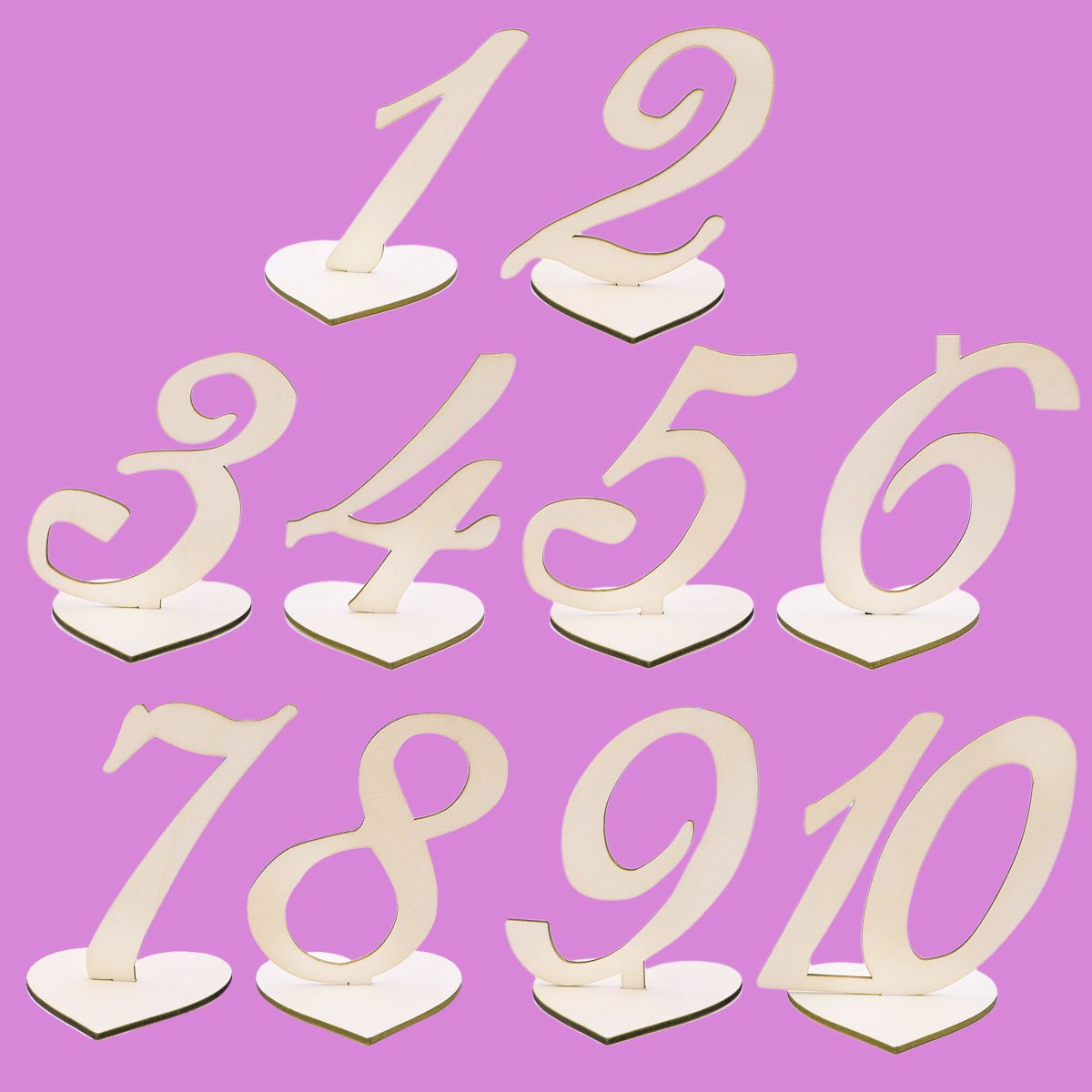 10pcs 1-10 Wooden Table Numbers with Heart-Shaped Holder Base - Elegant Wedding, Birthday Party Decorations - Perfect for Table Setting, Reception, and Special Events