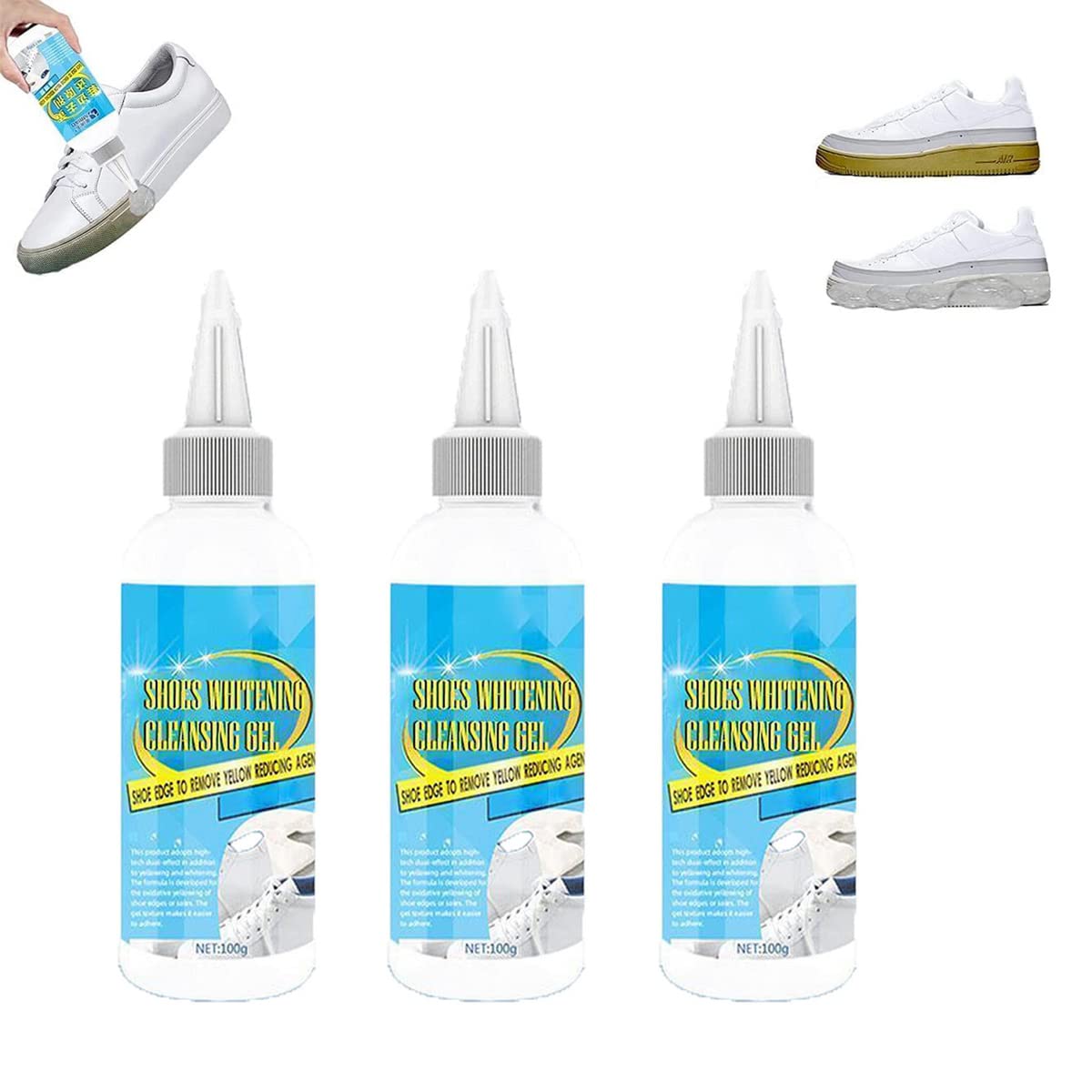 3PCS Shoe Whitening Cleansing Gel - Effective Yellow Stain Remover for White Sneakers | No Washing Required | Safe & Non-Damaging Shoe Cleaner | Perfect for Gym Shoes, Canvas Sneakers & Daily Footwear Care