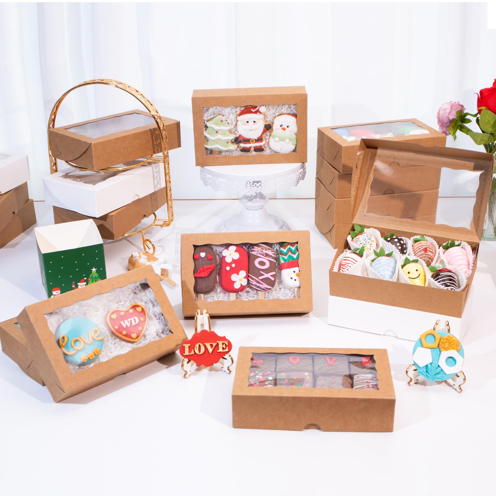 SLShePack 20PCS 8x5x2 Inch Clear Window Bakery Cookie Boxes - Perfect for Cakesicles, Chocolate Truffles, Chocolate Covered Strawberries, Pretzels & More | Ideal for Bakeries, Dessert Shops & Gift Packaging