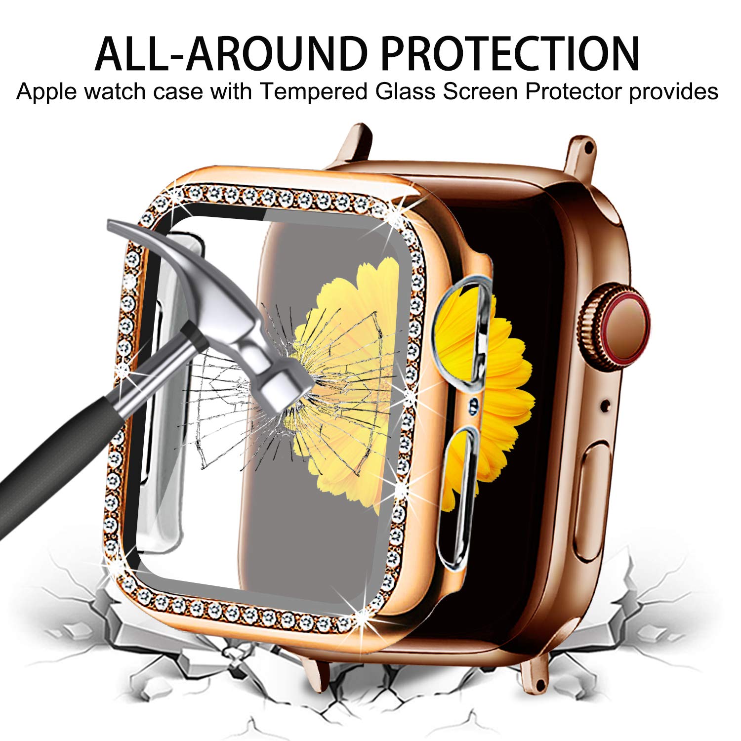 Mesime Apple Watch Band 2 Pack with Screen Protector Case - Compatible with 46mm/45mm/44mm/42mm/41mm/40mm/38mm iWatch Series 10/9/8/7/6/5/4/3/2/1/SE - Stylish Jewelry Replacement Bands for Women - Perfect for Workouts, Daily Wear & Fashion Accessories
