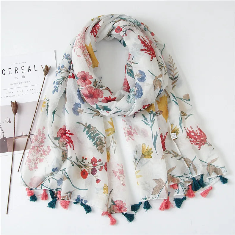 2023 Fashion Paisley Abstract Floral Tassel Viscose Shawl Scarf - Women's Lightweight Pashmina Wrap Stole & Muslim Hijab (180x90cm) - Perfect for Daily Wear, Office, Parties & Prayer