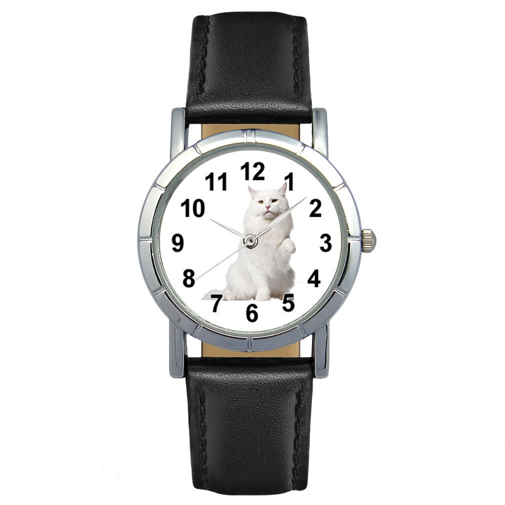 Timest Maine Coon Cat Women's Analog Quartz Watch - Black Leather Strap Round Dial Wristwatch SA2554 - Perfect for Casual Wear, Office & Cat Lover Gifts