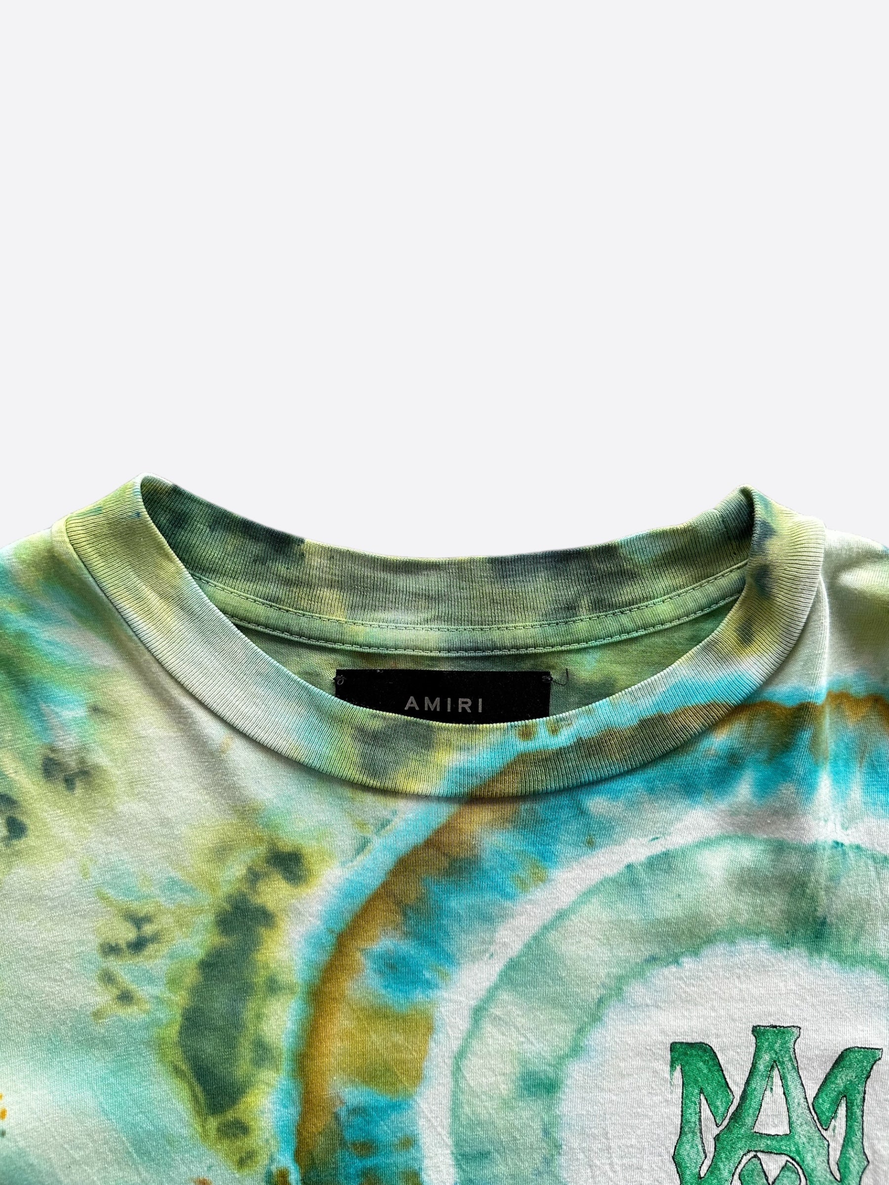 Amiri Green Tie Dye Logo T-Shirt for Men - Stylish Graphic Tee for Streetwear, Casual Outfits & Summer Fashion