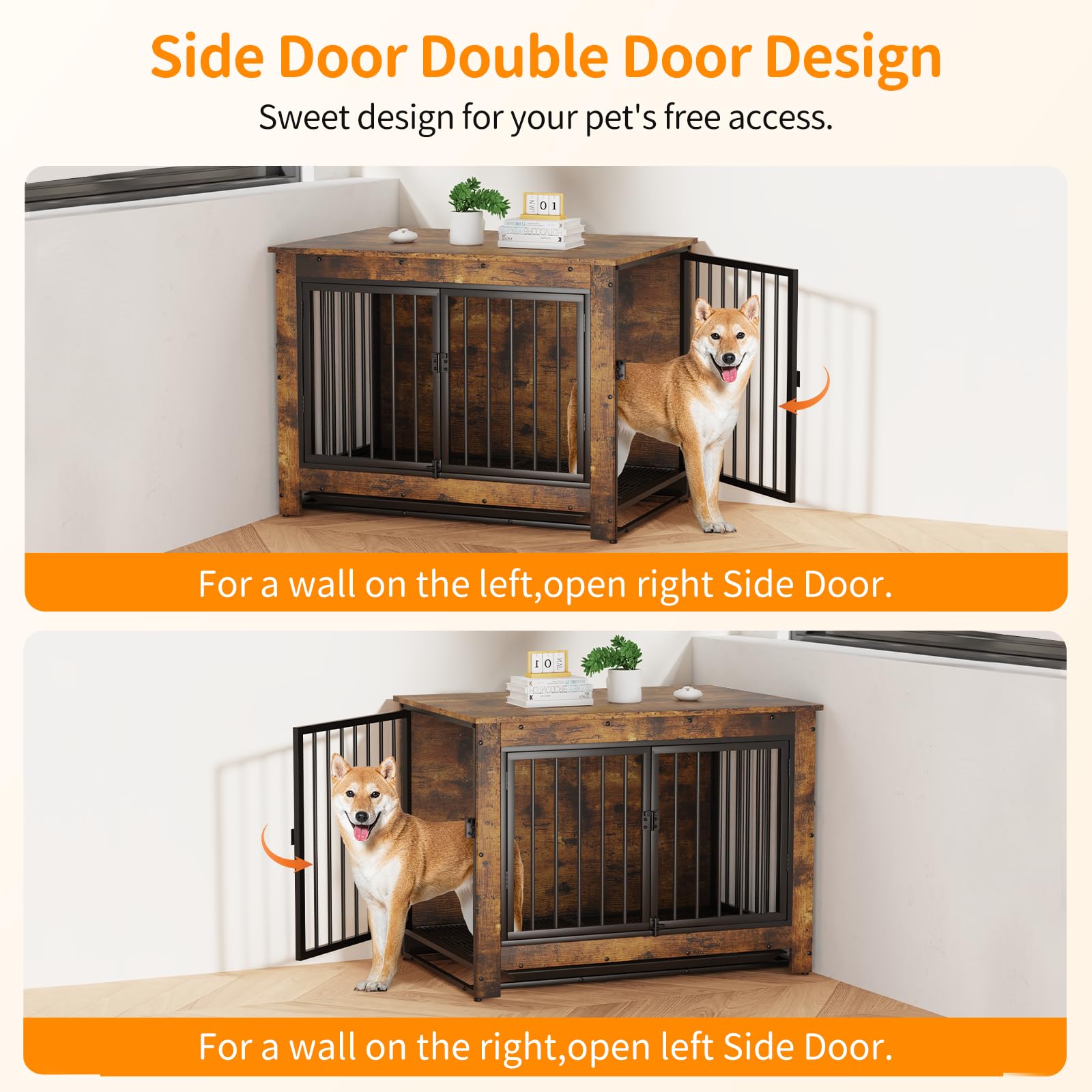 Modern Wooden Dog Crate Furniture - End Table Kennel for Medium & Large Dogs | Indoor Pet Cage with Removable Tray & Double Doors | Perfect for Living Room, Bedroom, or Home Office Decor
