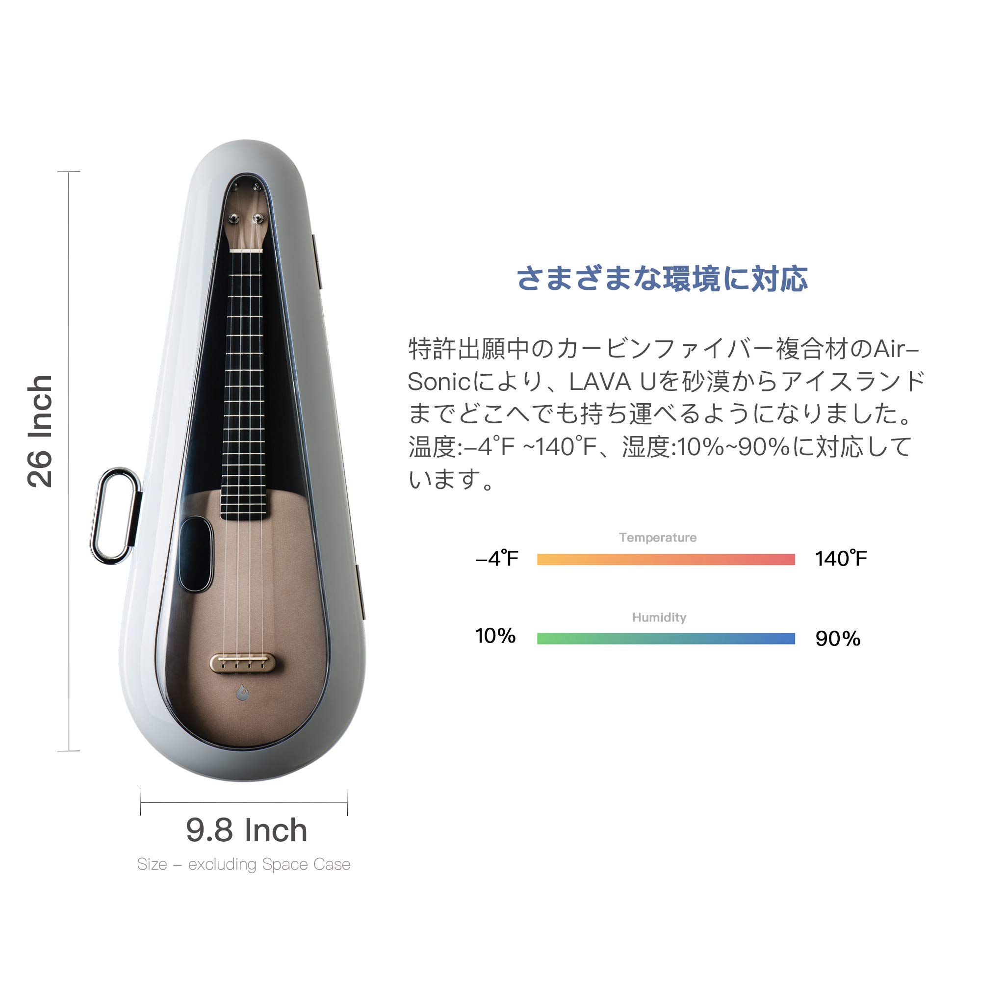 LAVA U Carbon Fiber Tenor Ukulele with Built-in Effects, Travel Ukulele with Case, Pick & Charging Cable (FreeBoost, Sparkle Gold, 26-inch) - Perfect for Travel, Live Performances & Home Practice