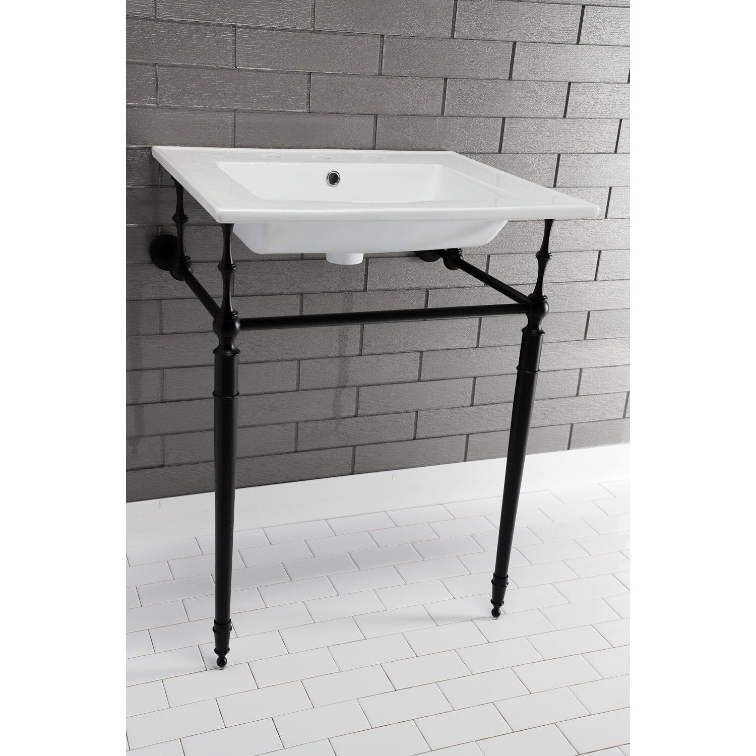 Edwardian 25 Inch Ceramic Console Bathroom Sink with Brass Legs (8 Inch, 3 Hole) - Perfect for Vintage Style Bathrooms & Powder Rooms