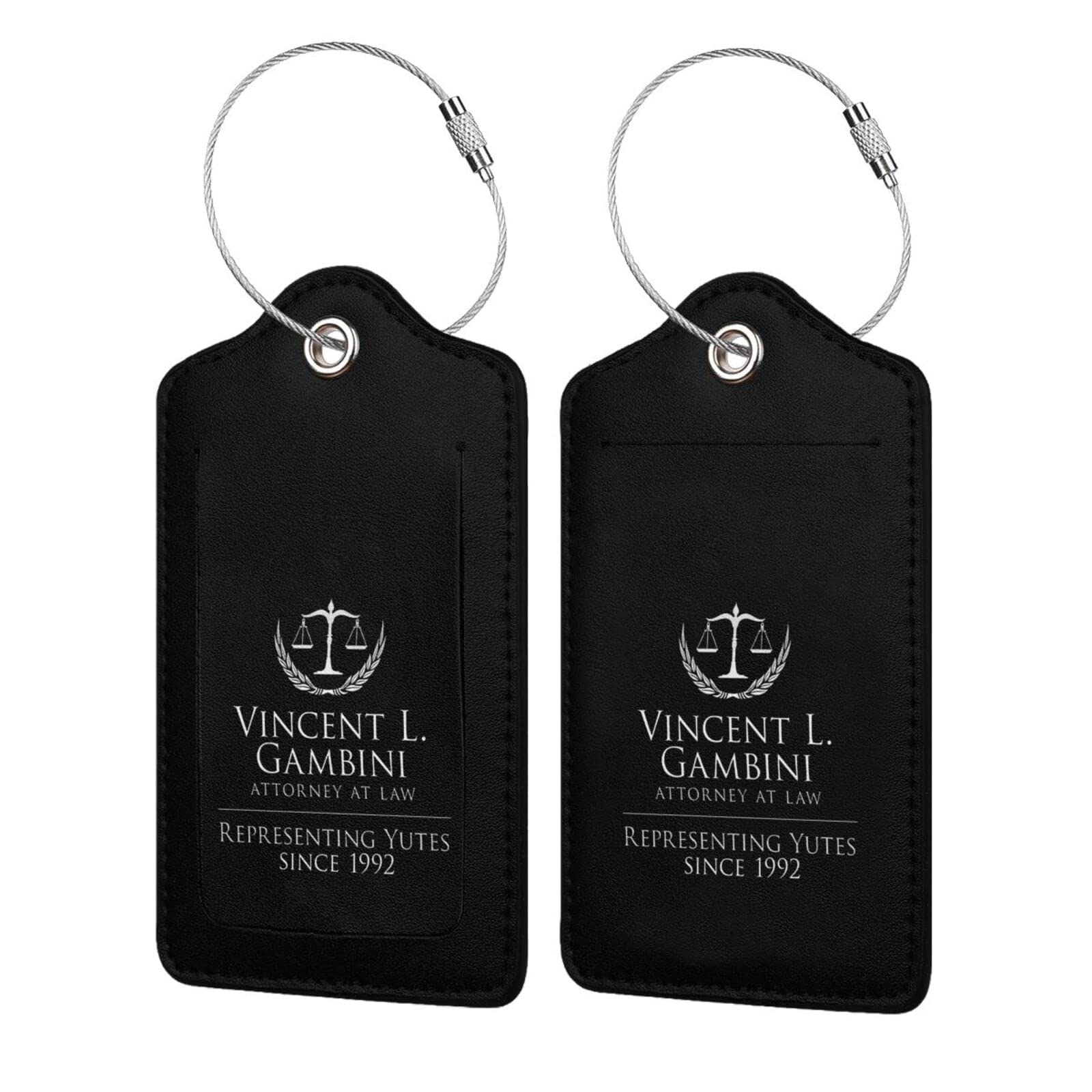 Trisom Law Offices of Vincent Gambini Yoots Luggage Tags - PU Leather Travel Baggage Labels & Boarding Card Holders for Suitcases, Backpacks & Carry-Ons | Perfect for Air Travel, Business Trips & Vacation