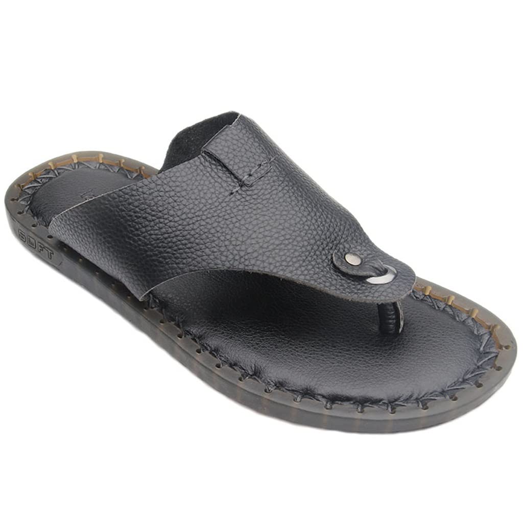 Men's Leather Flip Flops - Comfortable Summer Sandals for Outdoor & Beach - Casual Slippers for Men (Black, Size 40) - Perfect for Vacation, Poolside & Relaxing