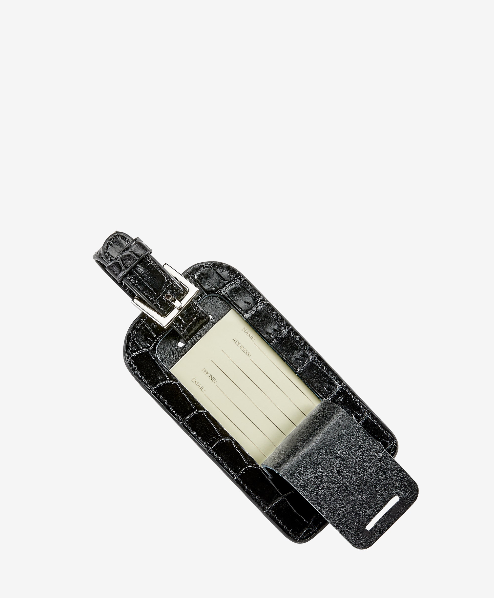 Premium Black Crocodile Embossed Leather Luggage Tag - Durable Travel Bag Tag with ID Window - Perfect for Suitcases, Backpacks & Carry-Ons