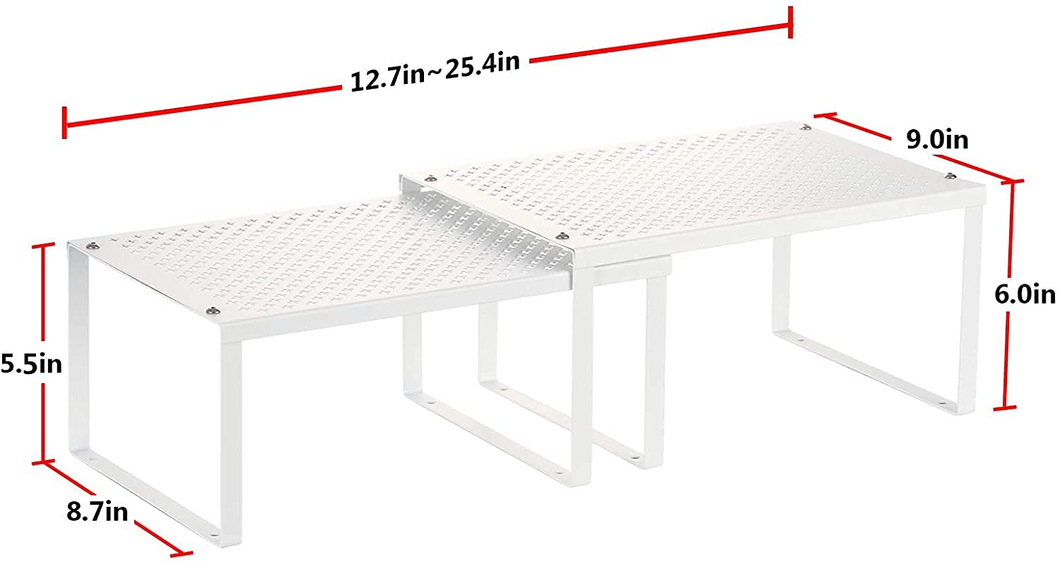 MOOACE Expandable Stackable Kitchen Cabinet Organizer Set of 4 - White Spice Rack & Pantry Shelf for Counter Storage - Perfect for Small Spaces, Kitchen Organization & Clutter-Free Countertops