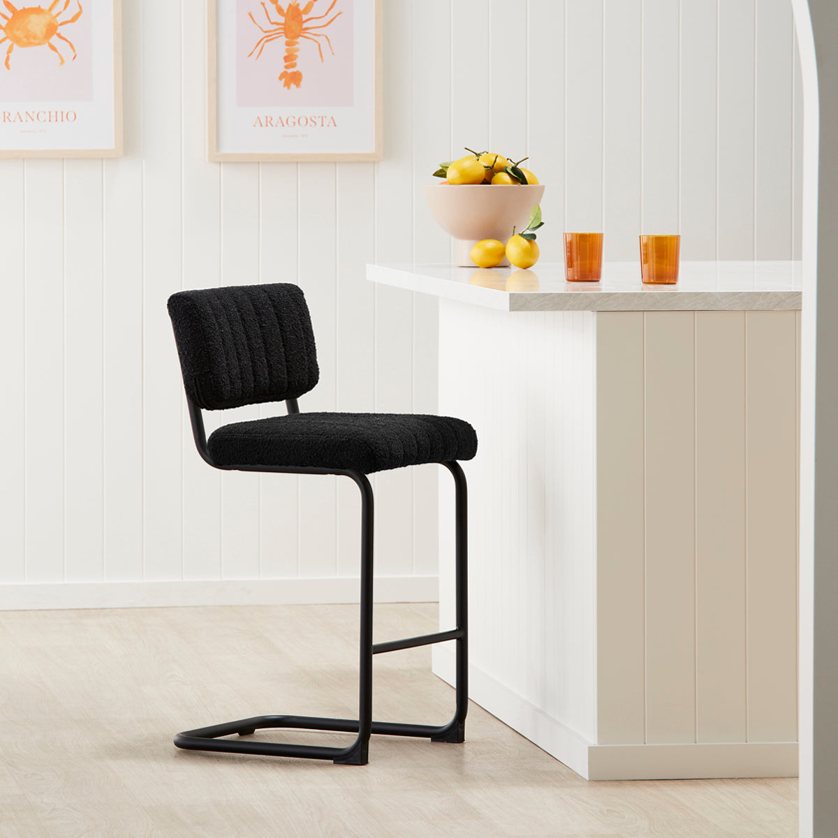 Blake Boucle Bar Stool - Modern Upholstered Counter Height Stool with Swivel Base for Kitchen Island, Breakfast Nook & Home Bar Decor