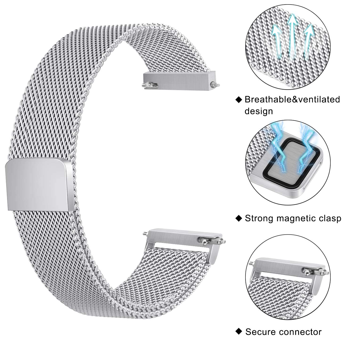 Meliya 20mm 22mm Quick Release Stainless Steel Mesh Watch Band - Silver Metal Replacement Strap for Women & Men - Perfect for Dress Watches & Formal Occasions
