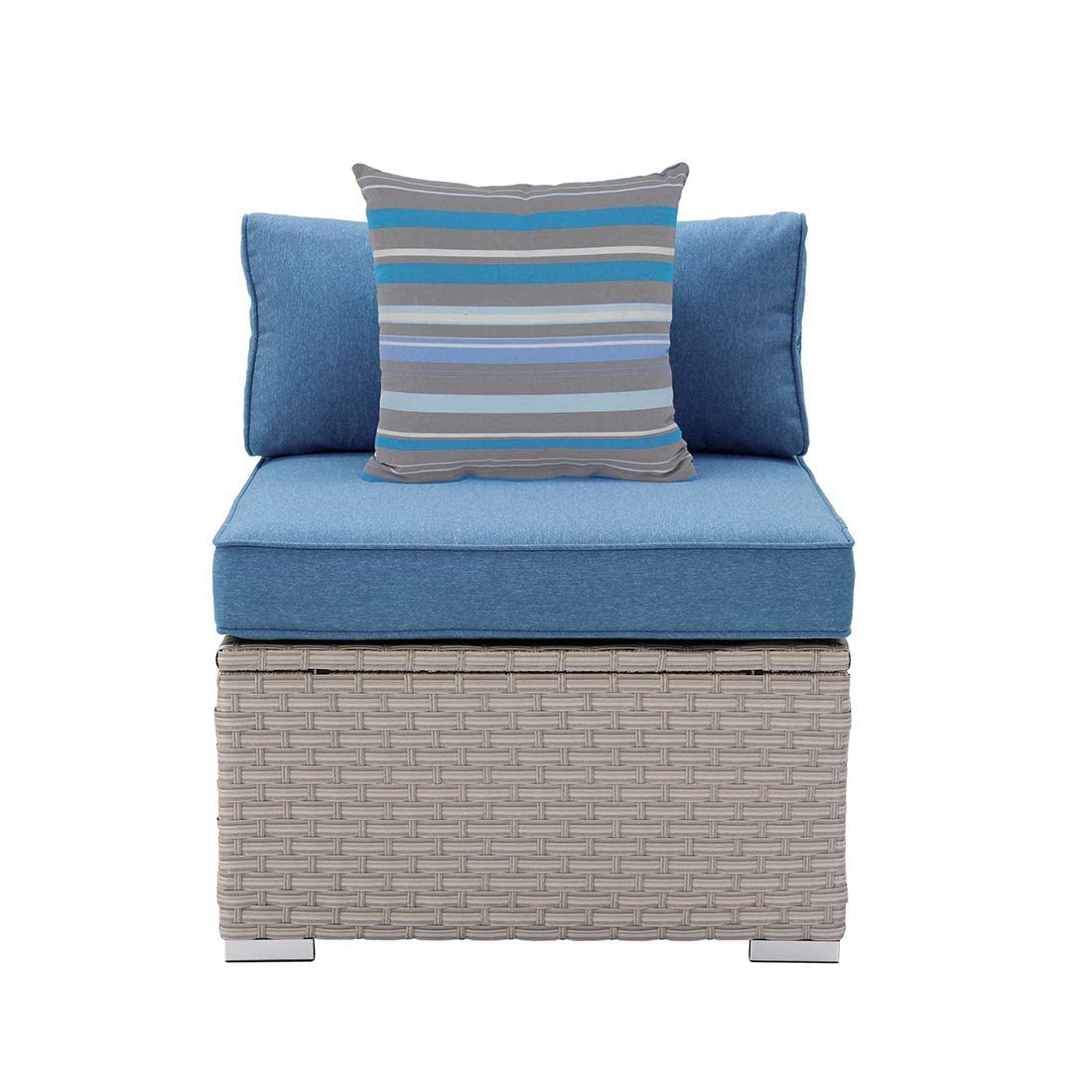 **Outdoor Armless Chair for Sectional Sofa Set - Denim Blue Thick Cushions & Woven Striped Pillow - Perfect for Garden, Pool, Backyard, Patio, and Deck Relaxation**