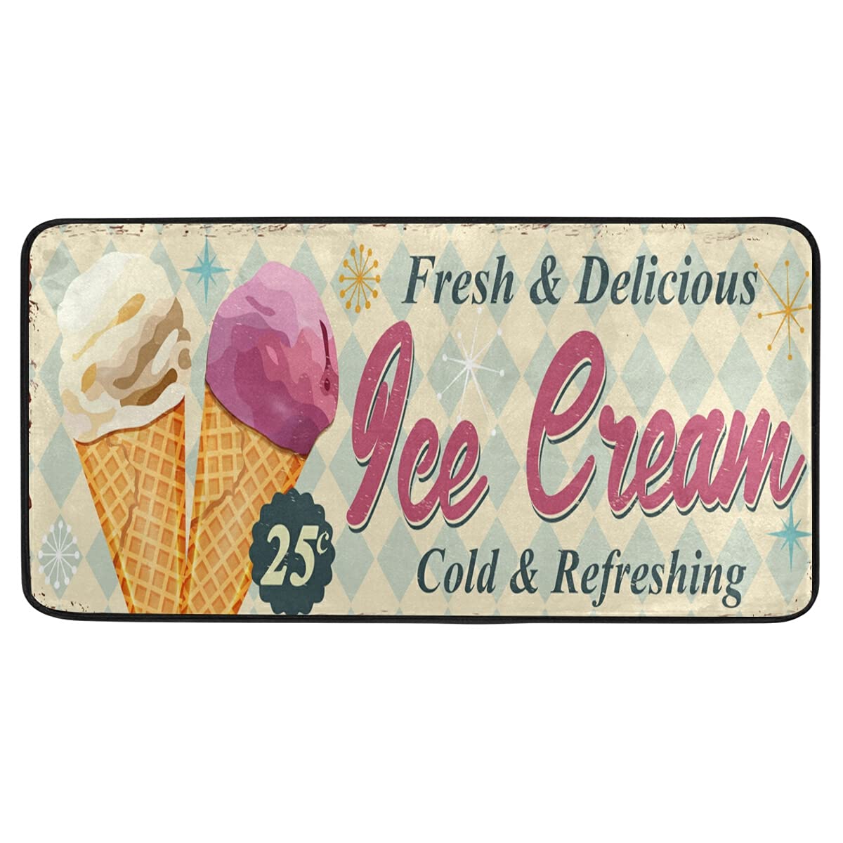 Vintage Style Non-Slip Ice Cream Kitchen Rug Mat - 39x20 Inch Anti-Fatigue Floor Mat for Kitchen Decor, Doormat & Home Accessories - Perfect for Kitchens, Dining Areas & High-Traffic Spaces (Model 21300141)