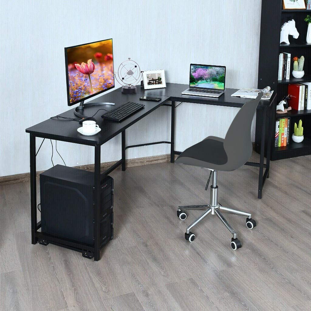 L-Shaped Corner Desk for Home Office - 55 Inch Computer Desk with Sturdy Metal Frame & Wooden Top, Ergonomic Workstation for PC, Laptop, Study or Gaming (Black) - Perfect for Small Spaces & Multitasking