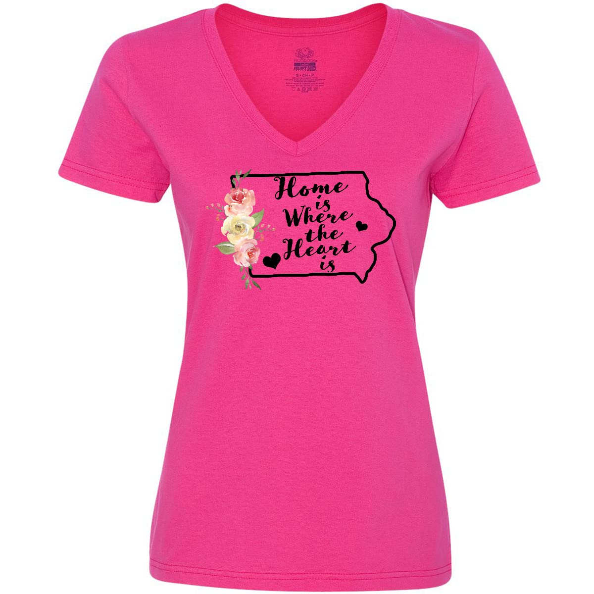 Inktastic Iowa Home is Where The Heart is Women's Watercolor V-Neck T-Shirt - Soft Casual Tee for Everyday Wear, Gift for Mom & Women from Iowa
