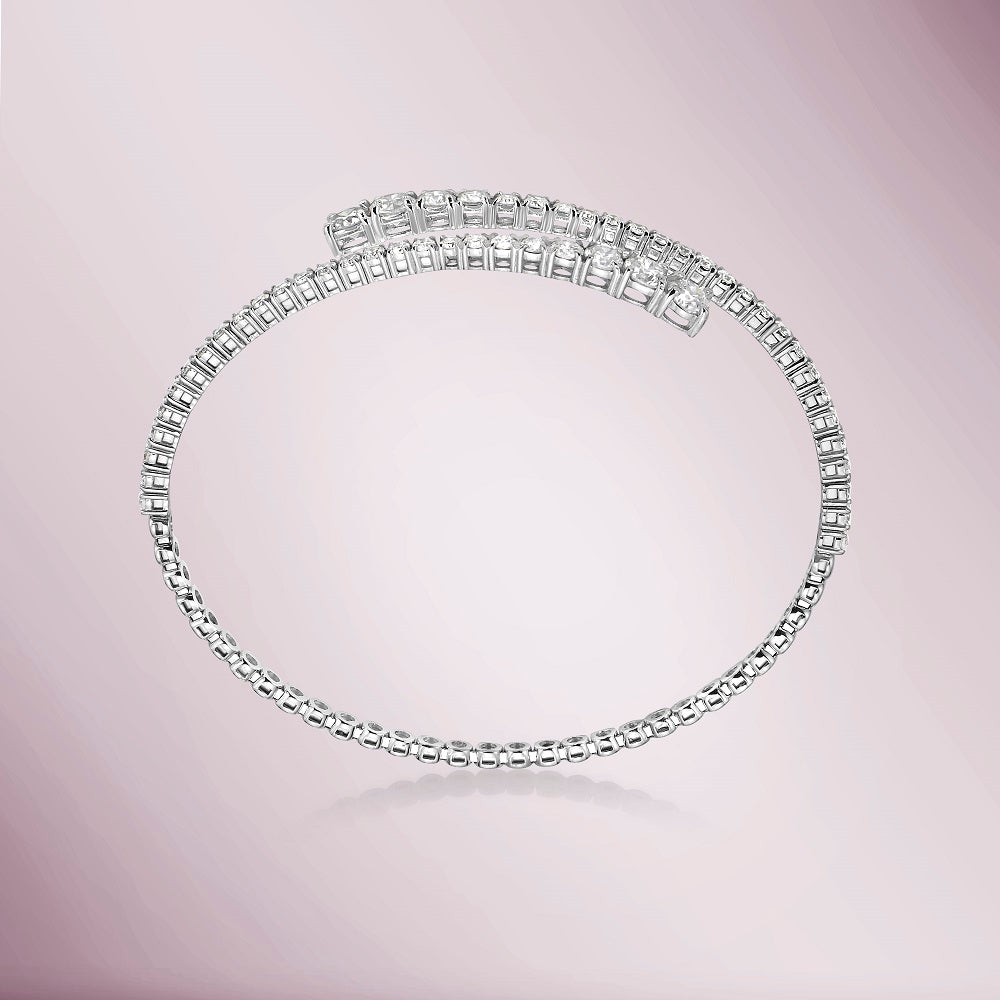 Ready to Ship Spiral Flexible Graduated Diamond Bangle Bracelet (3.50 ct) 4 Prong Setting in 14K Gold - Elegant Jewelry for Weddings, Anniversaries & Special Occasions