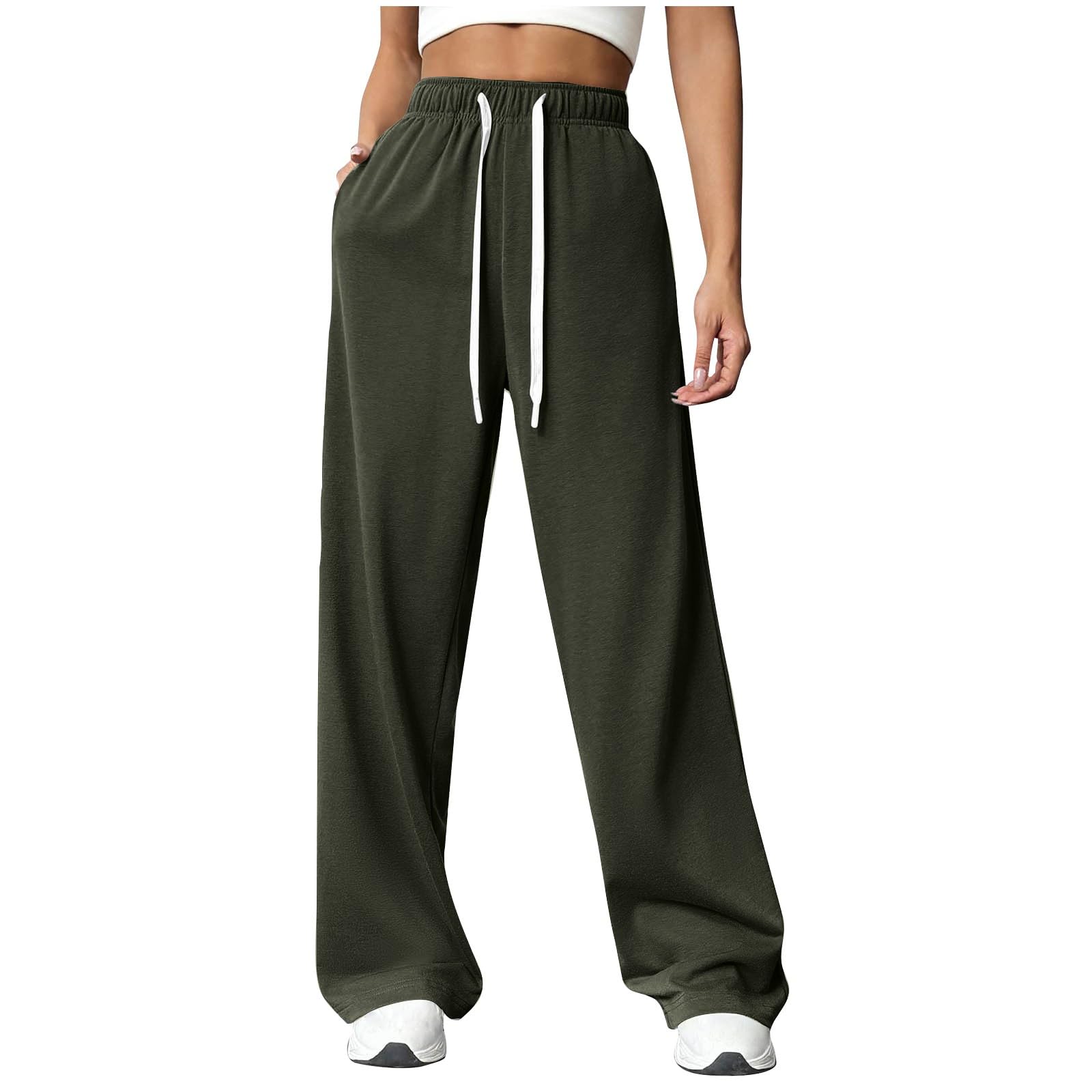 Women's Wide Leg Sweatpants - High Waisted Baggy Lounge Pants with Drawstring & Pockets | Lightweight Comfort for Yoga, Running Errands & Relaxing at Home