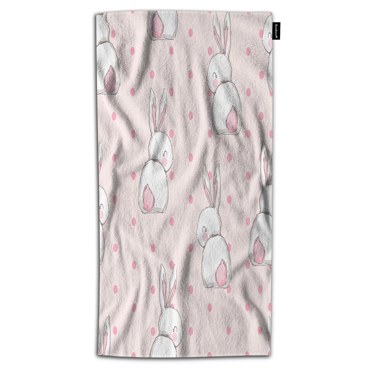 Beabes Cute Bunny Bath Towel - Soft Cartoon Rabbit Animal Print with Polka Dots - 32