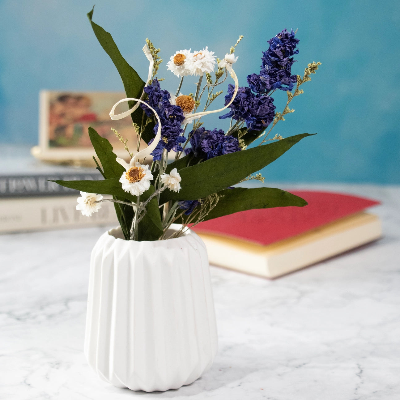 Fresh Eucalyptus & Purple Larkspur Mini Bouquet - Perfect for Weddings, Home Decor & Gifts | Handmade Floral Arrangement