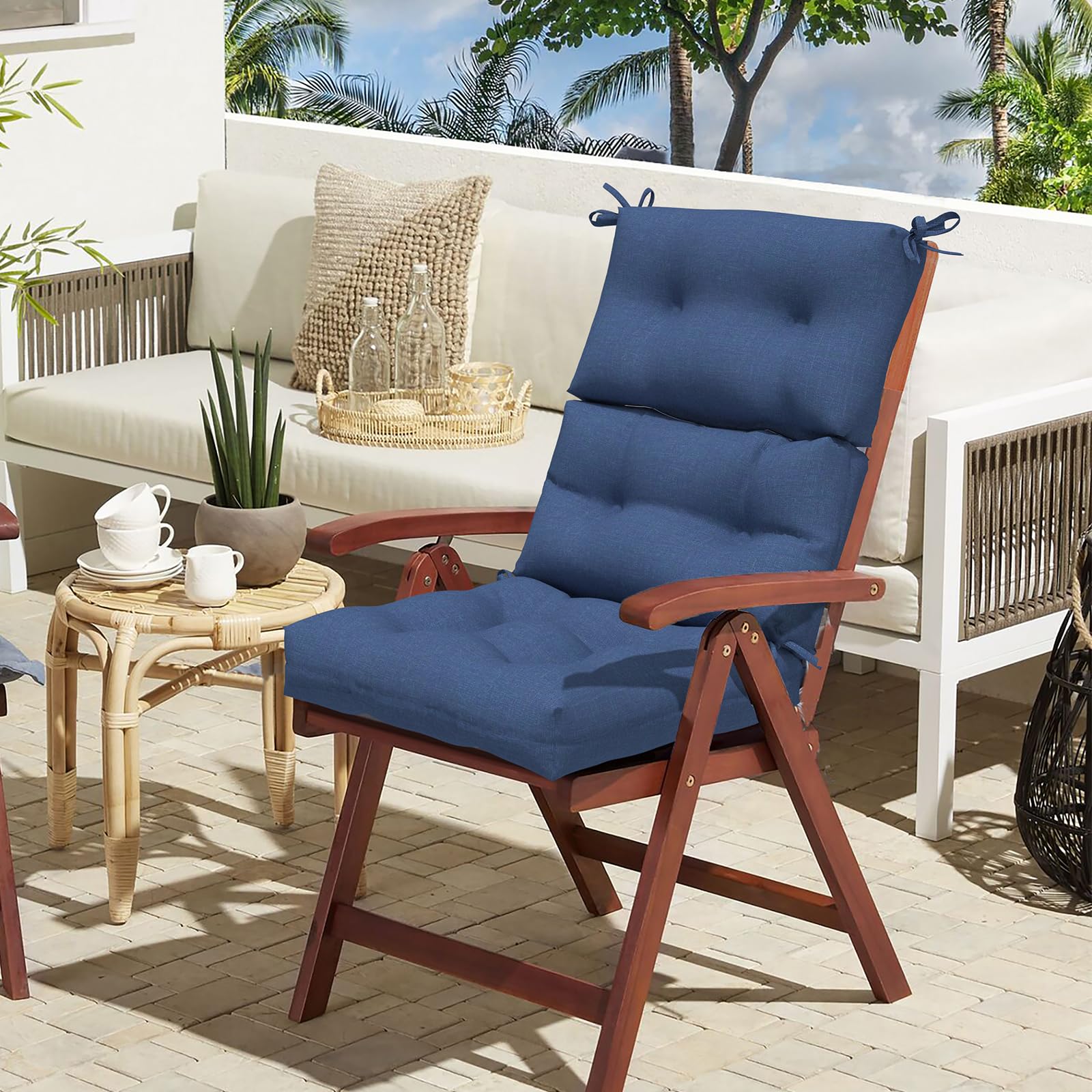 LVTXIII Patio Tufted High Back Seat Cushion Set of 2 - Outdoor Rocking Chair Cushions Replacement for Adirondack Chairs - Navy Textured 44