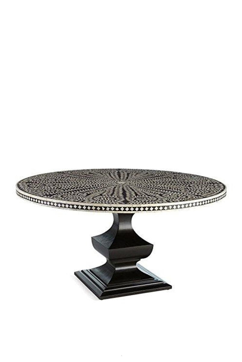 Handmade Bone Inlay Floral Round Dining Table - Vintage Boho Home Decor for Living Room, Dining Area & Wedding Venue