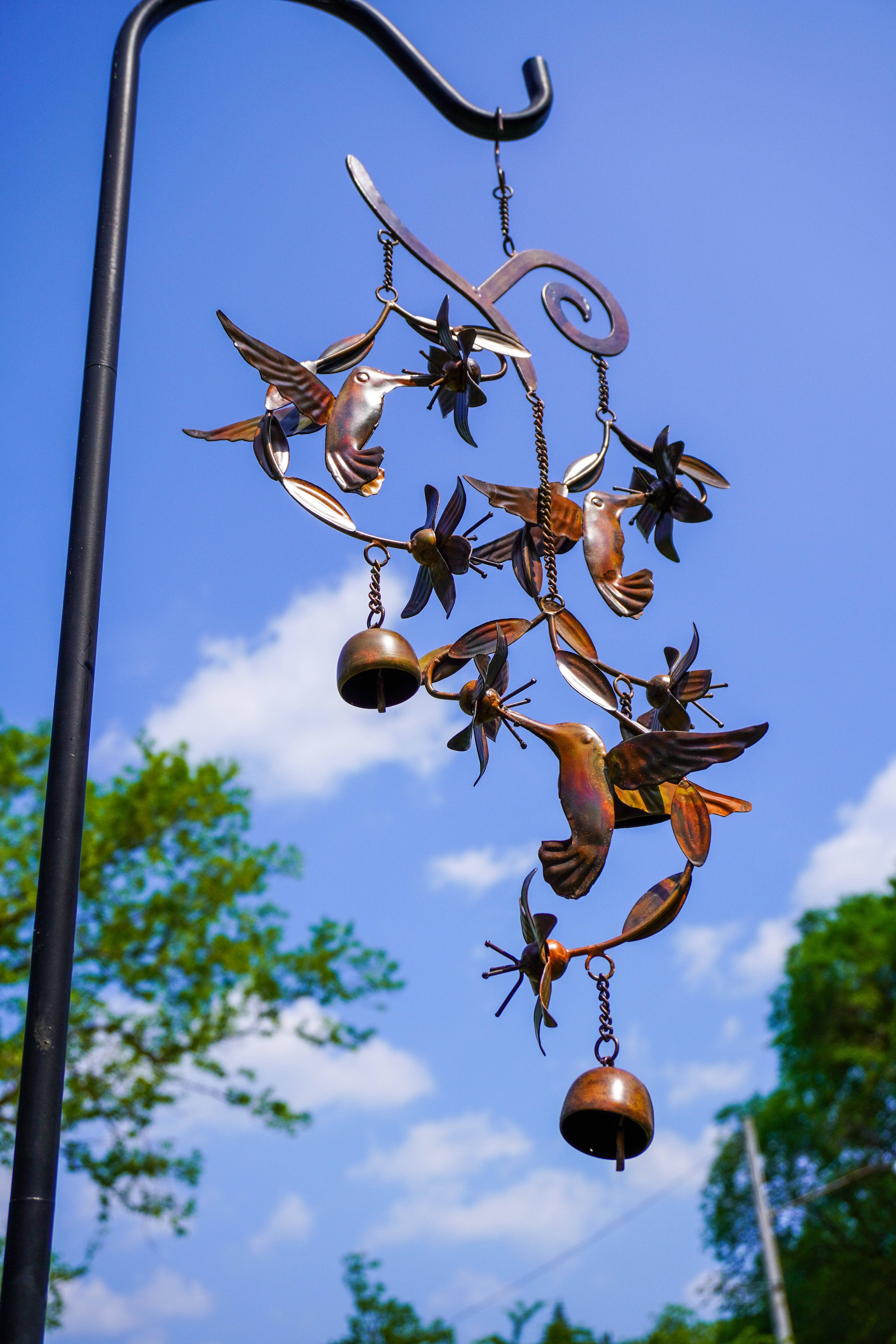 Beautiful Hummingbird & Floral Wind Chime - Handcrafted Metal Garden Decor for Outdoor Patio, Porch & Backyard - Soothing Wind Sounds for Relaxation