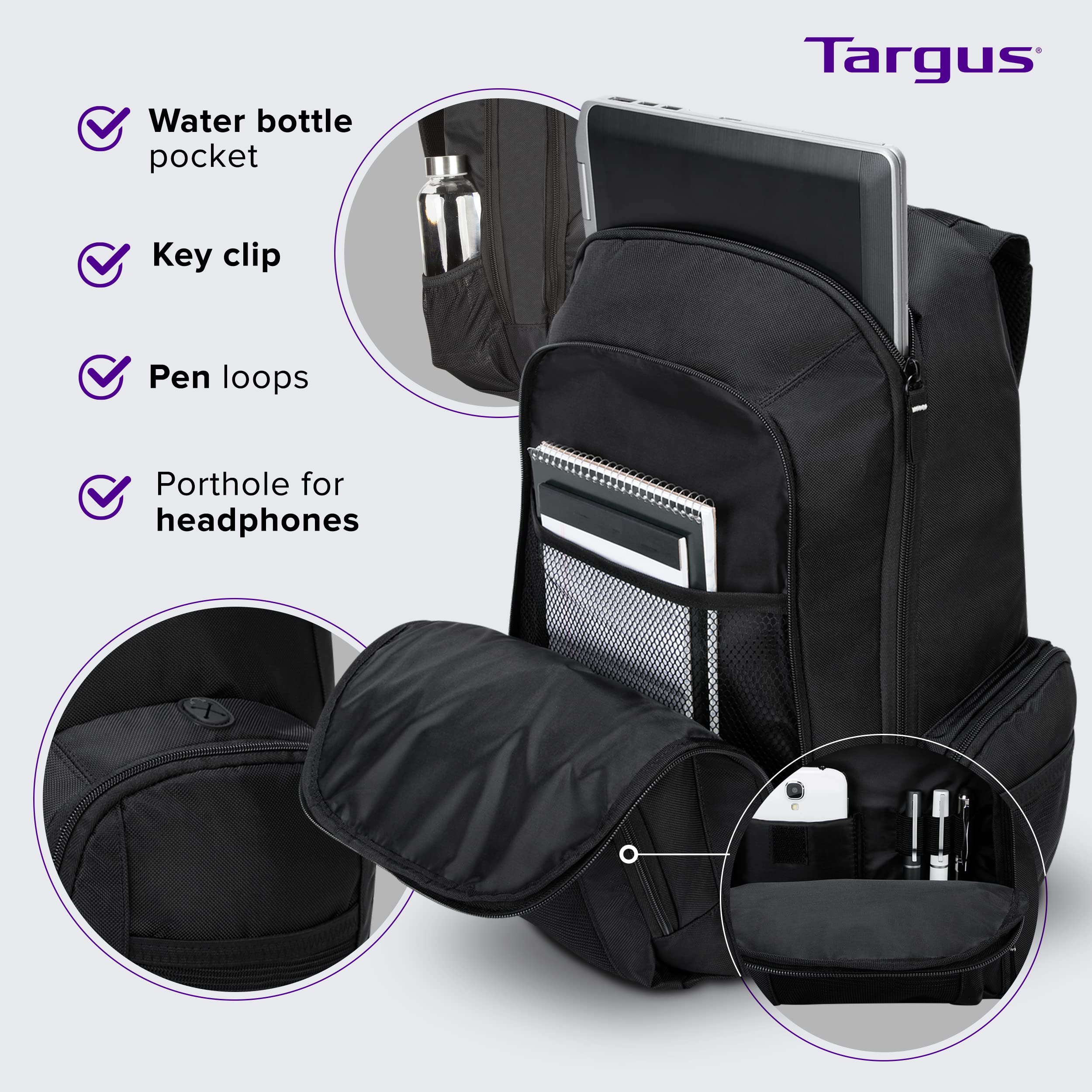 Targus 16 Inch Groove Laptop Backpack - Water Resistant Business Backpack for Commuters & Travel, Fits Most 15-16