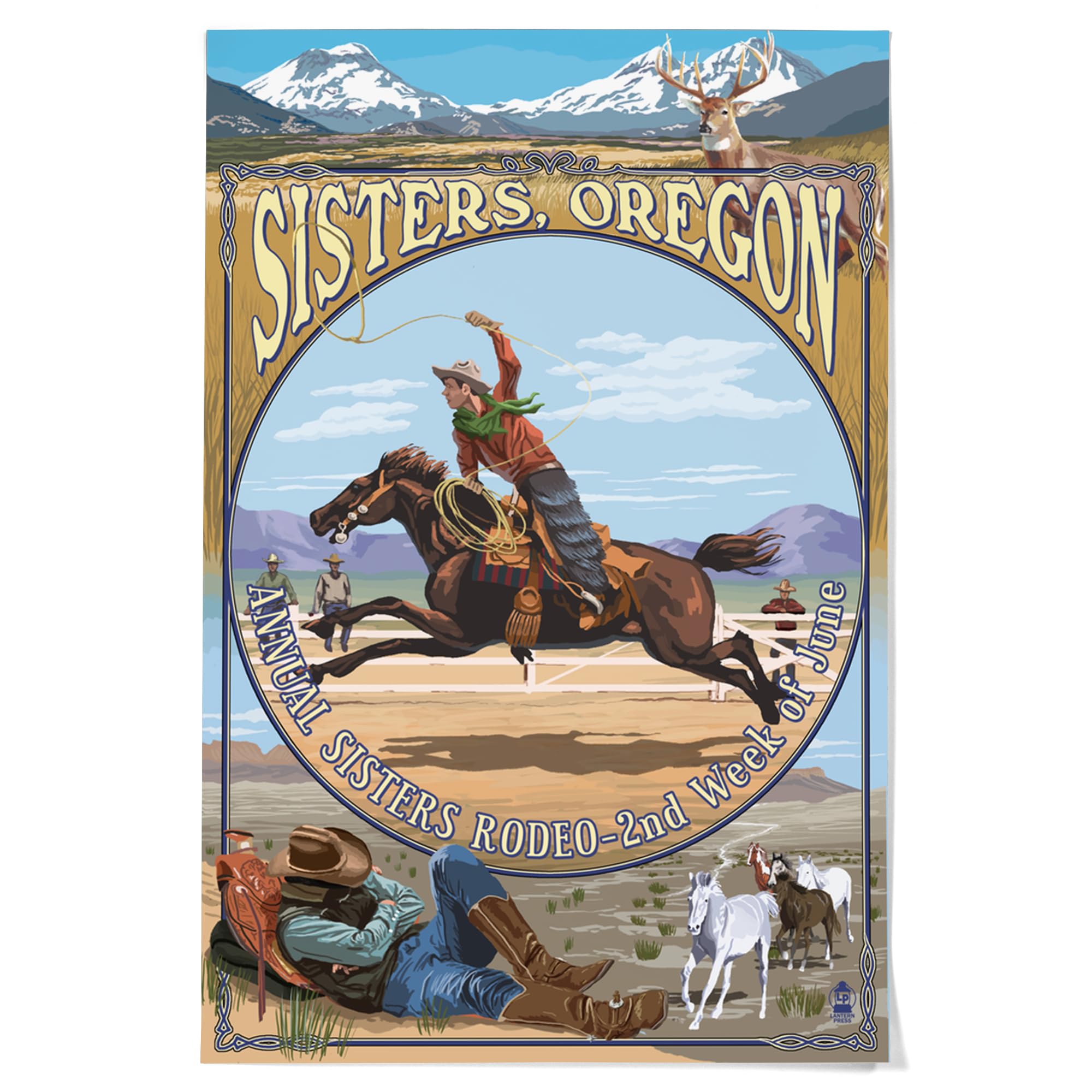 Lantern Press 36x54 Inch Giclee Art Print - Sisters Oregon Cowboy Montage Wall Decor | Western Home Decor for Living Room, Bedroom & Office