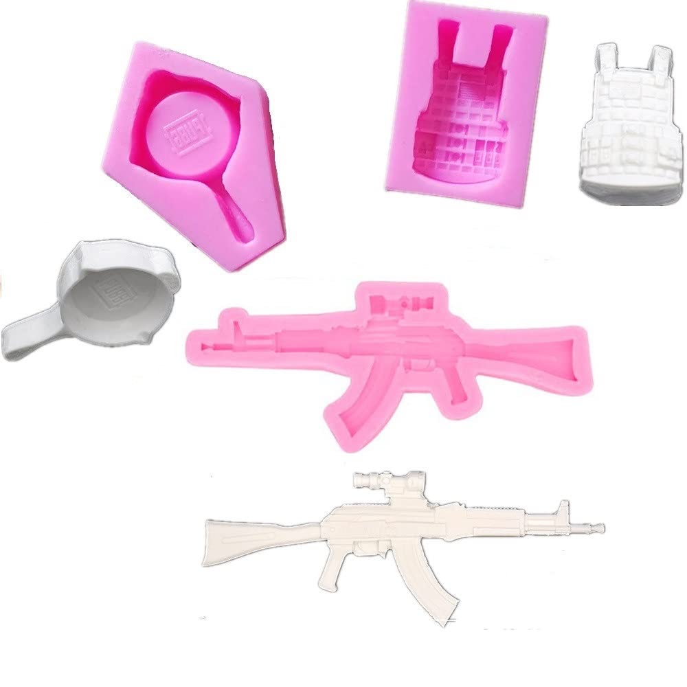 3-Piece Gun & Armor Pan Silicone Fondant Mold Set for Cake Decorating, Chocolate, Candy, Polymer Clay, Cupcake, Sugar Craft & Resin - Perfect for Birthday Parties, Wedding Cakes & DIY Baking Projects